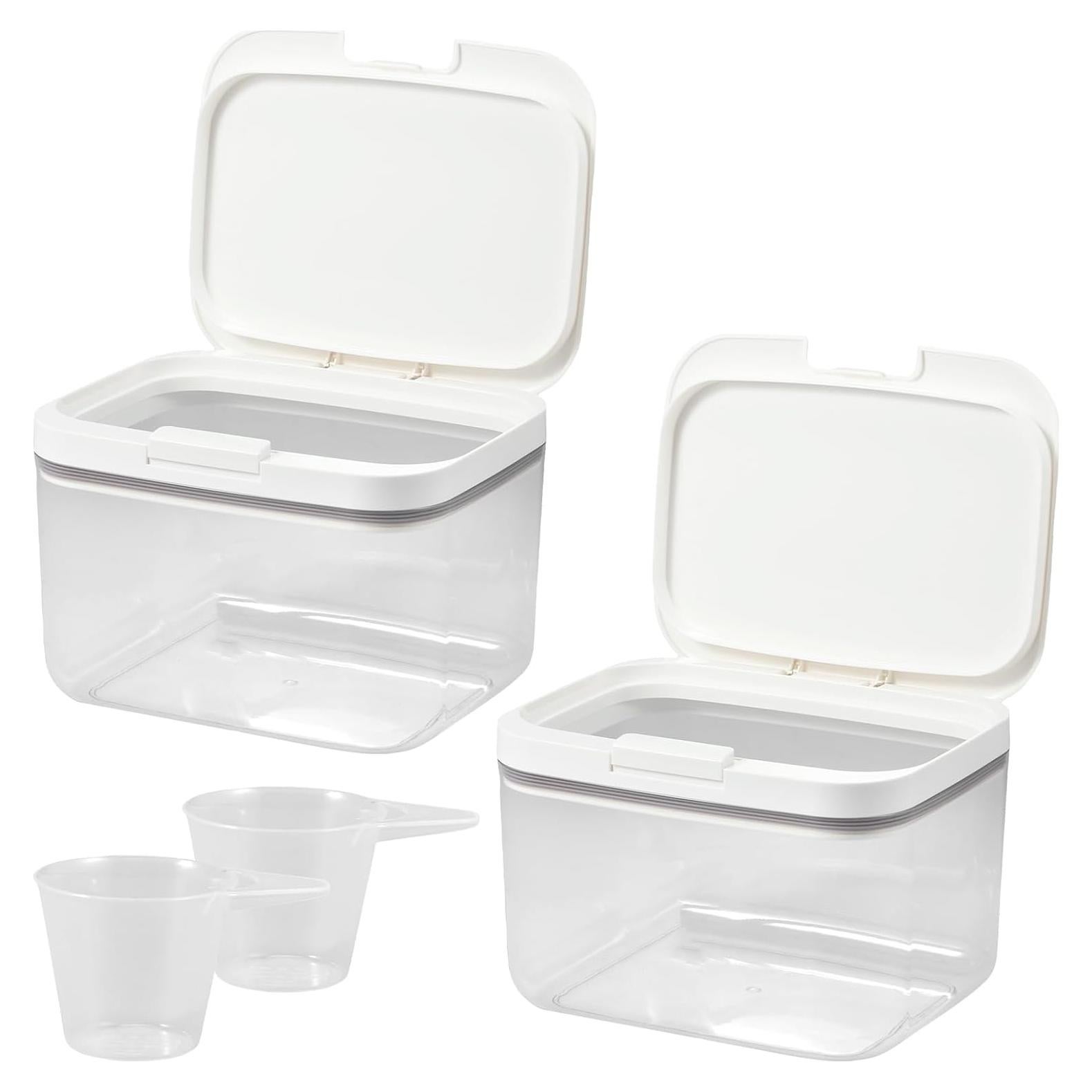 2 Pcs Laundry Pods Container, Press Automatic Pop Up Dishwasher Pod Holder, Large Capacity 2.8L Laundry Pods Container, Sealed Laundry Pods Case with Measuring Cup for Laundry Room Cute Storage Jars