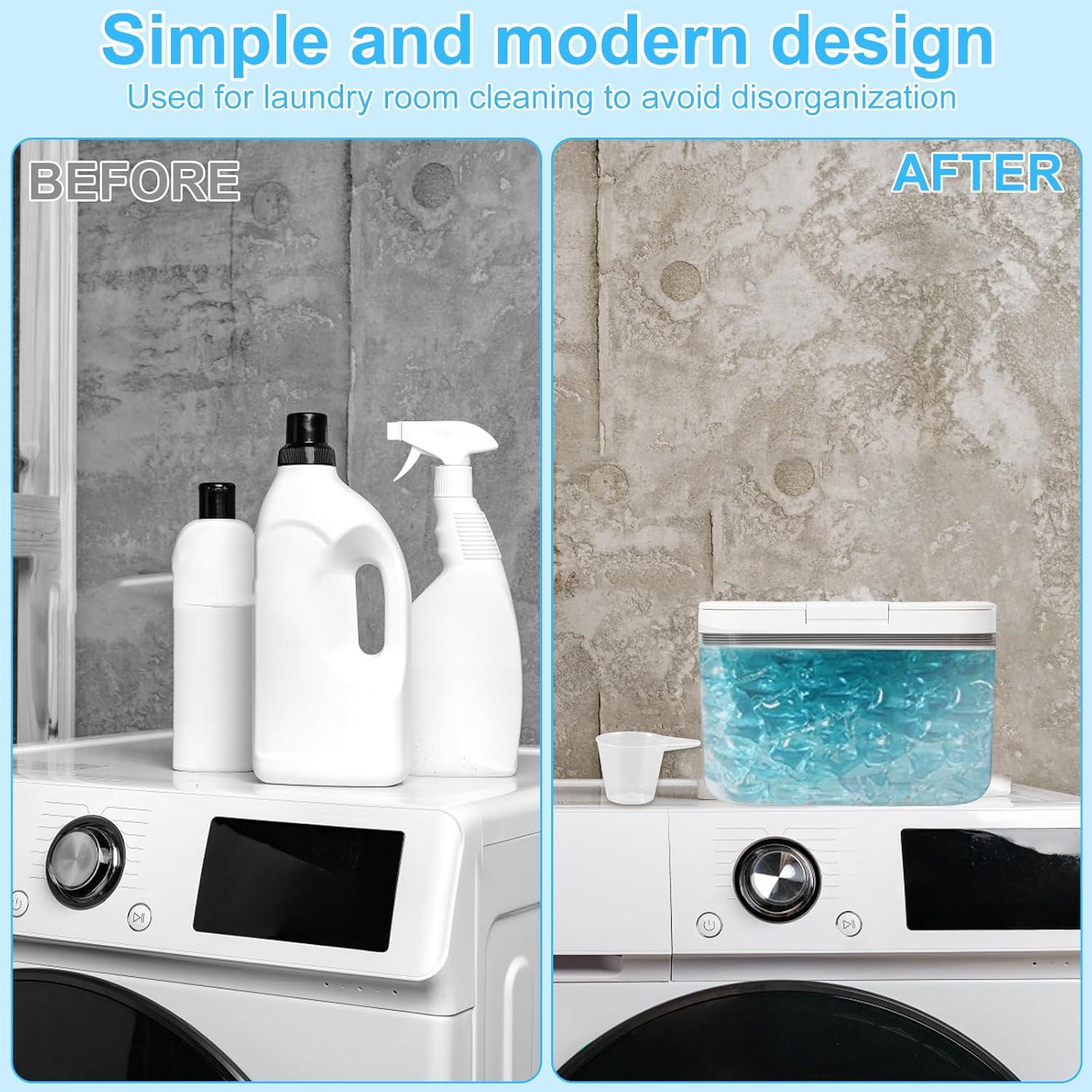 2 Pcs Laundry Pods Container, Press Automatic Pop Up Dishwasher Pod Holder, Large Capacity 2.8L Laundry Pods Container, Sealed Laundry Pods Case with Measuring Cup for Laundry Room Cute Storage Jars