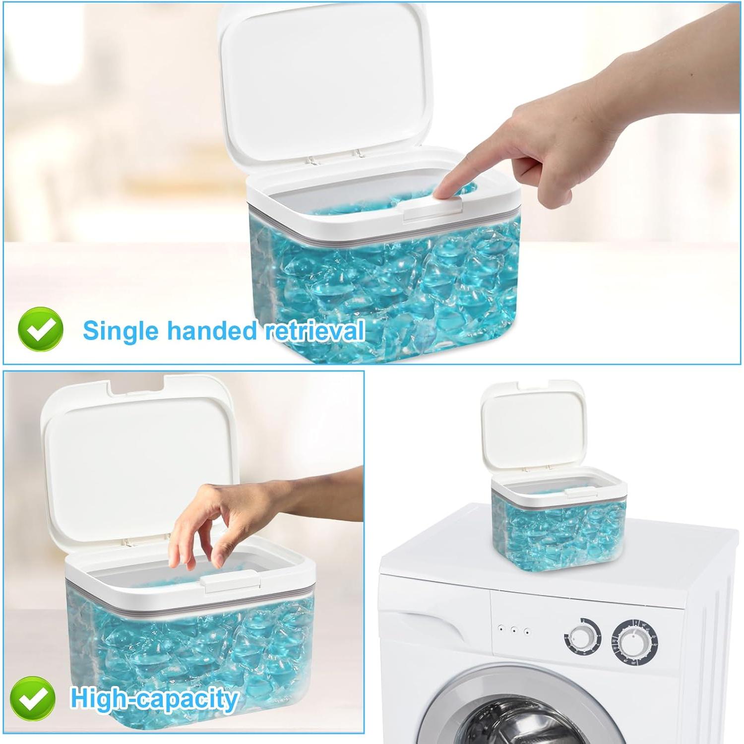 2 Pcs Laundry Pods Container, Press Automatic Pop Up Dishwasher Pod Holder, Large Capacity 2.8L Laundry Pods Container, Sealed Laundry Pods Case with Measuring Cup for Laundry Room Cute Storage Jars