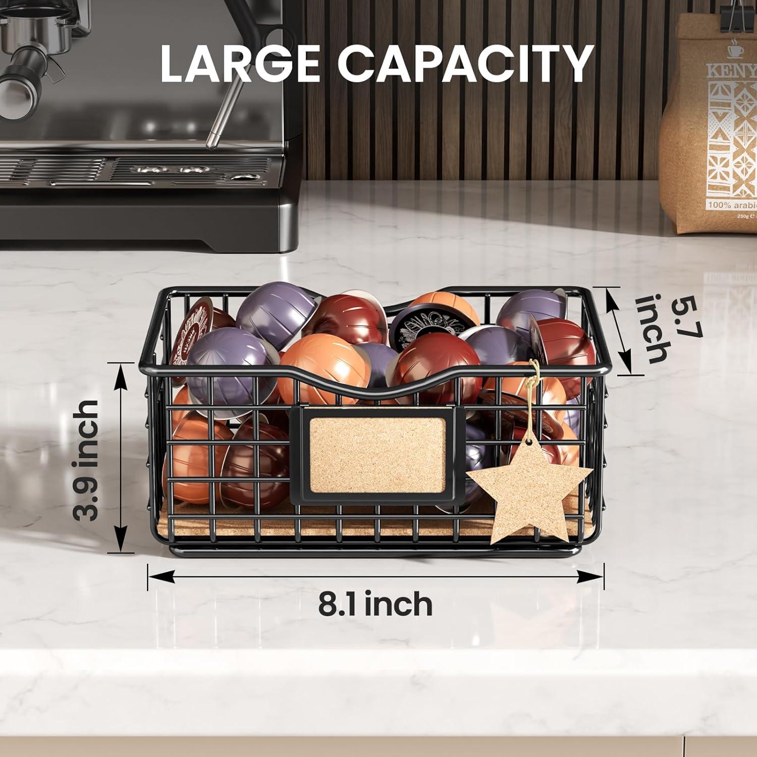 Organizador de cápsulas de café Qcold - Cesta de metal con forro de corcho