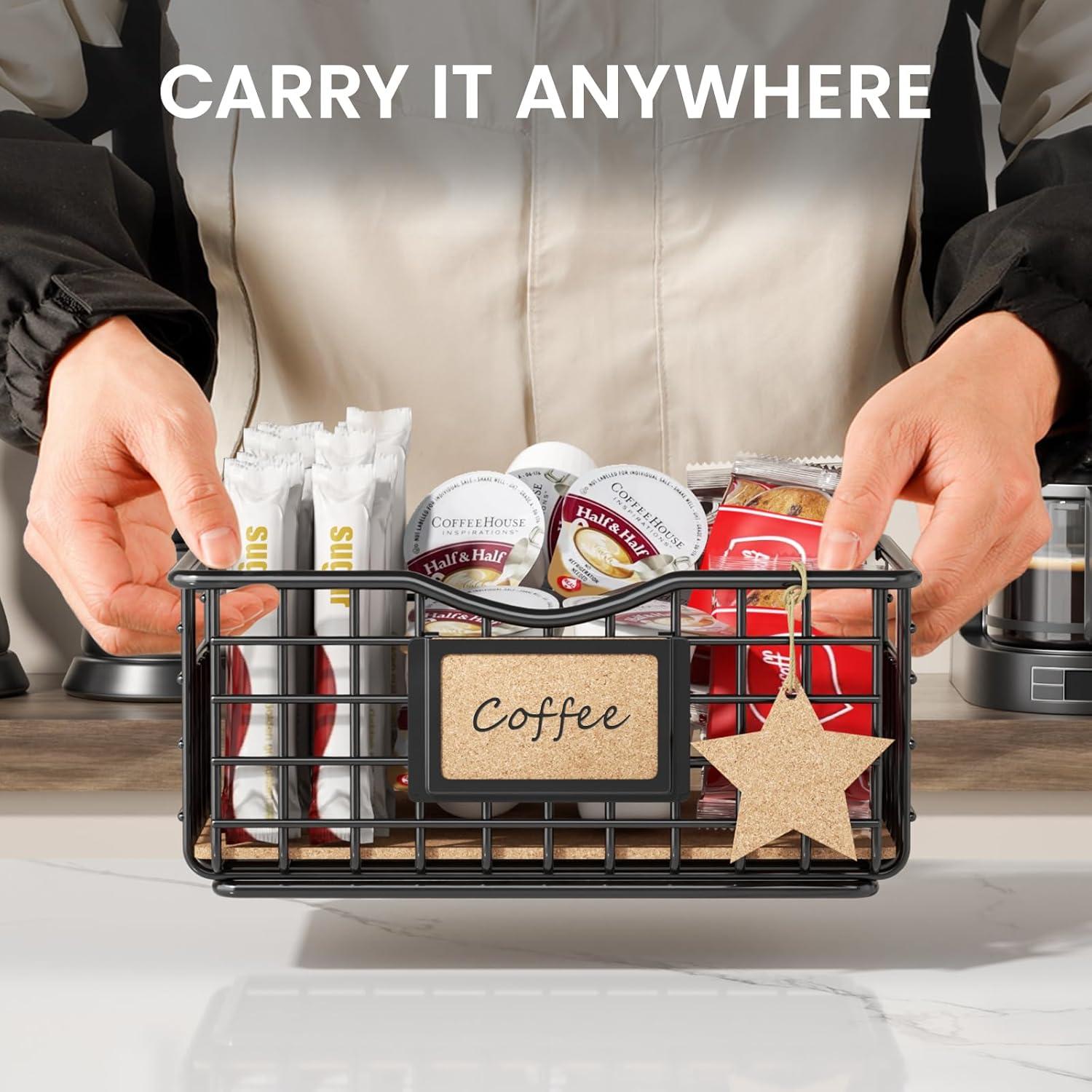 Organizador de cápsulas de café Qcold - Cesta de metal con forro de corcho