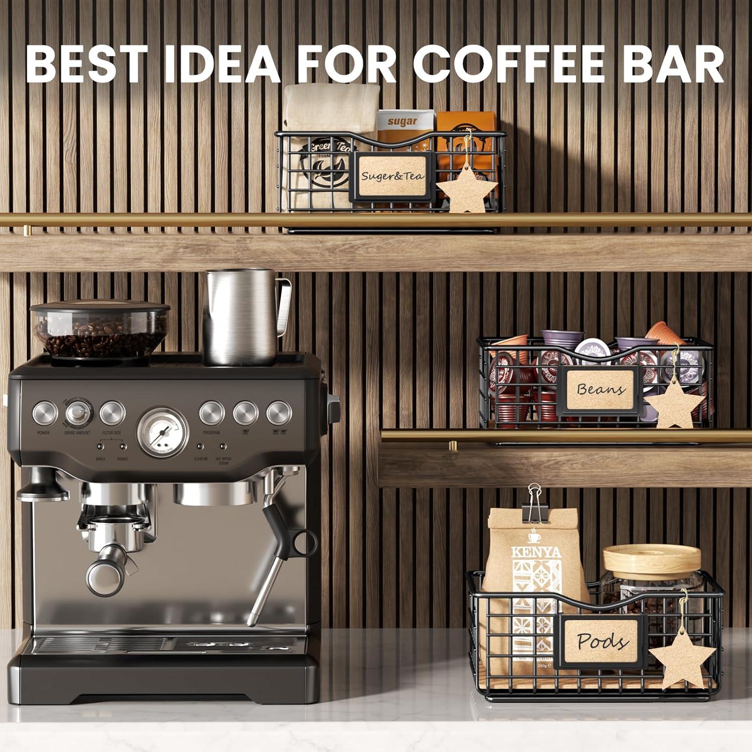 Organizador de cápsulas de café Qcold - Cesta de metal con forro de corcho