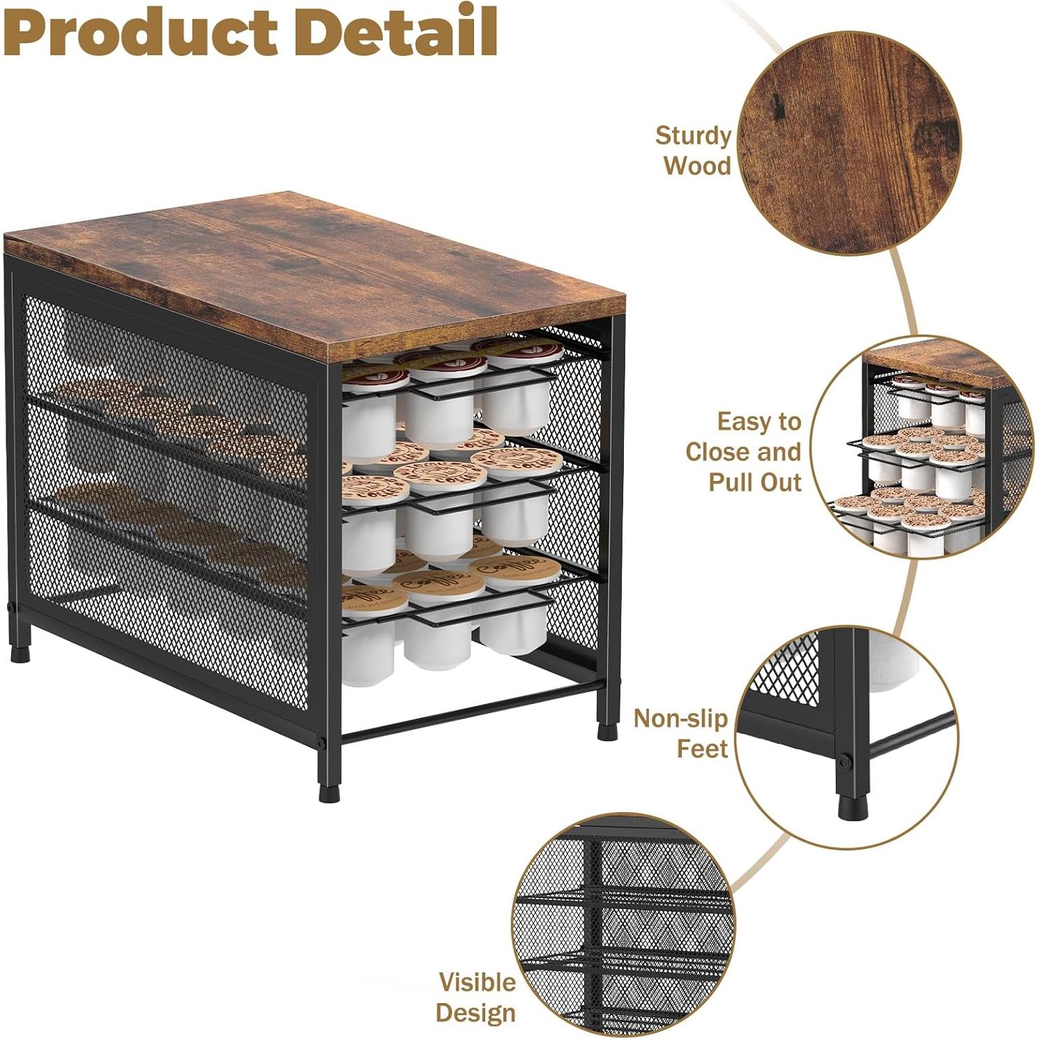 NANANARDOSO Coffee Pod Holder For Counter, 3 Tier Coffee Pod Drawer for Keurig Pod Storage Drawer Holder, 54 Capacity Pods Storage Organizer Cups Capsule with Sliding Baskets for Coffee Station