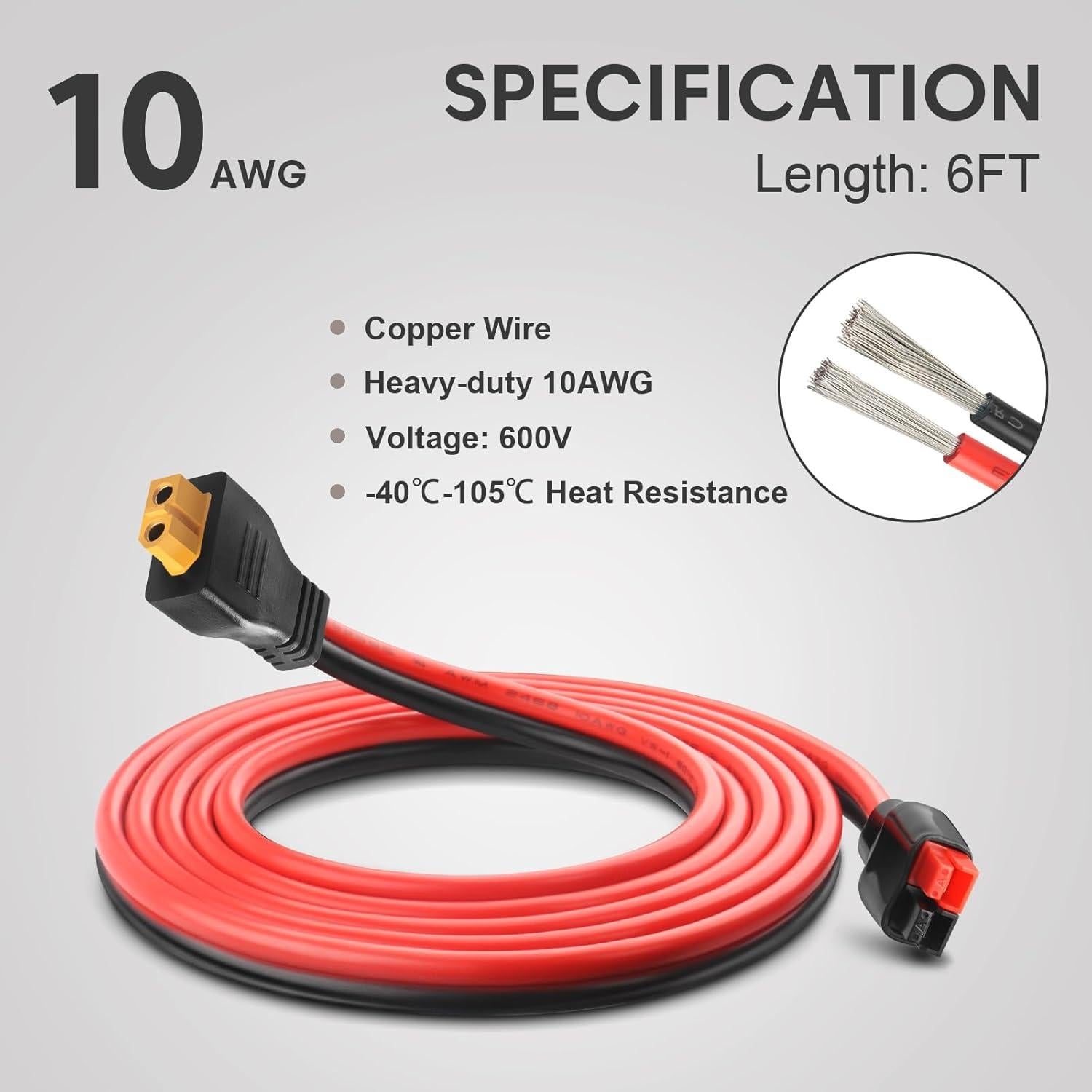 Cable de extensión XT60 hembra a Anderson 10AWG 45A 182cm