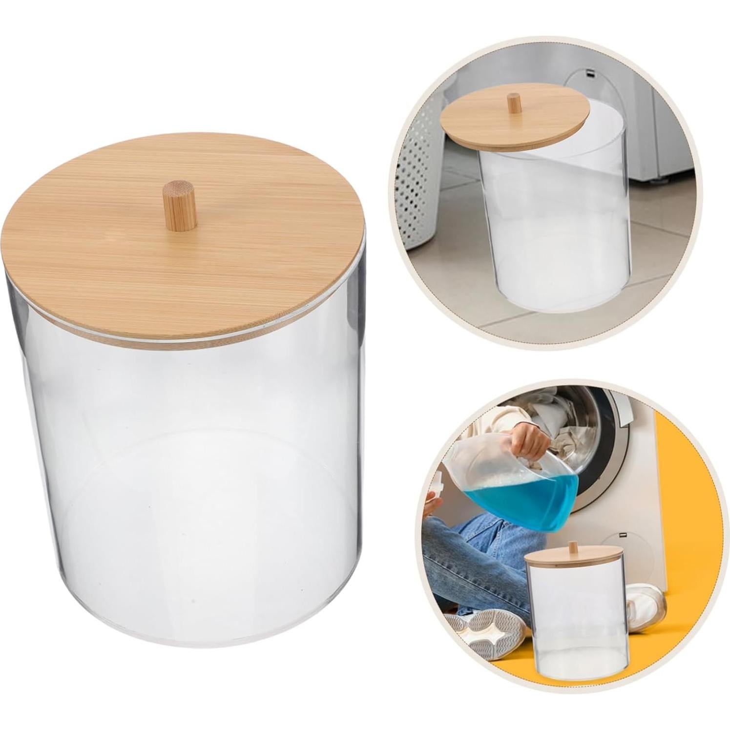 Contenedor de Lavandería Acrílico HOOTNEE con Tapa y Etiquetas