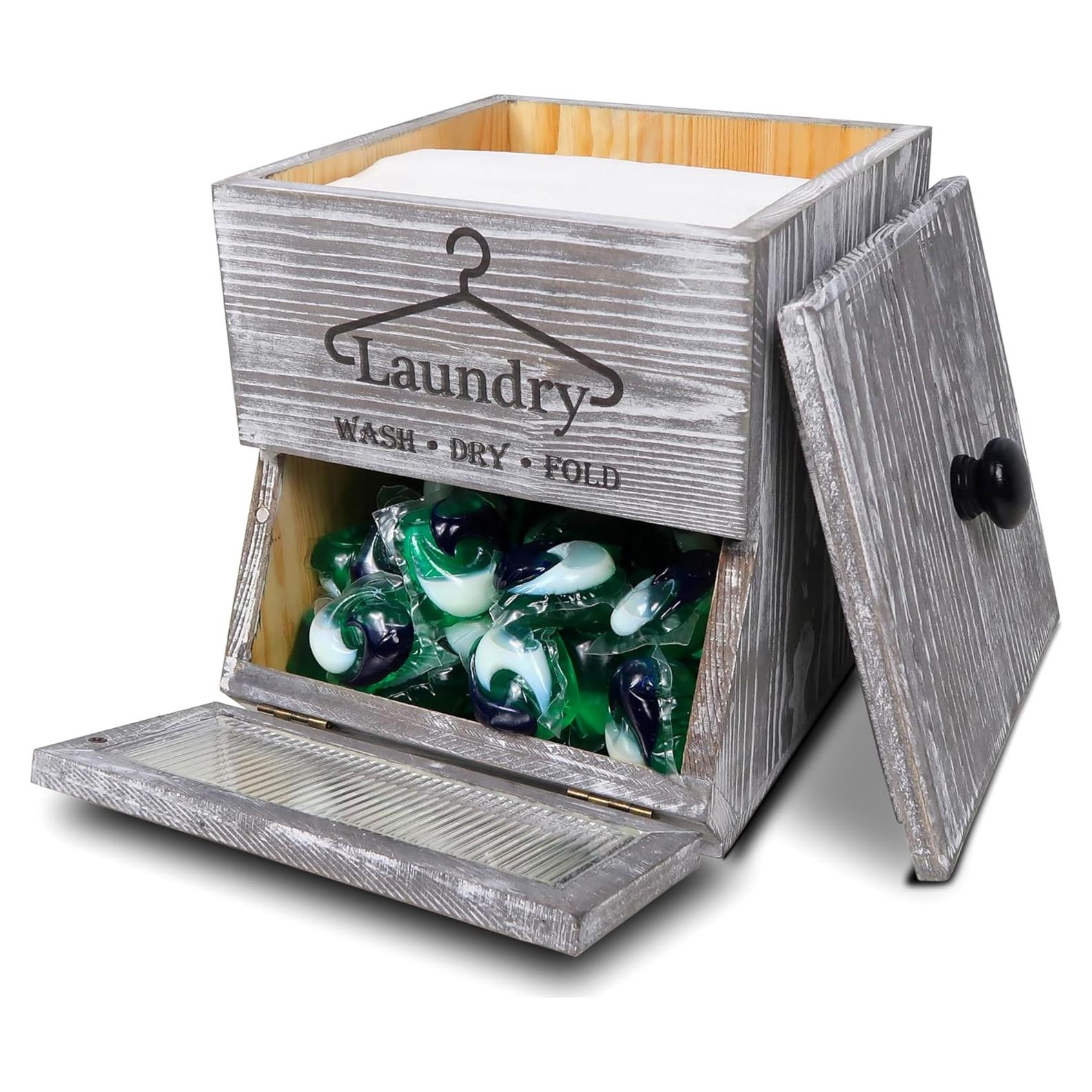 Soporte de Cápsulas de Lavandería Besuerte Madera Gris Rústico