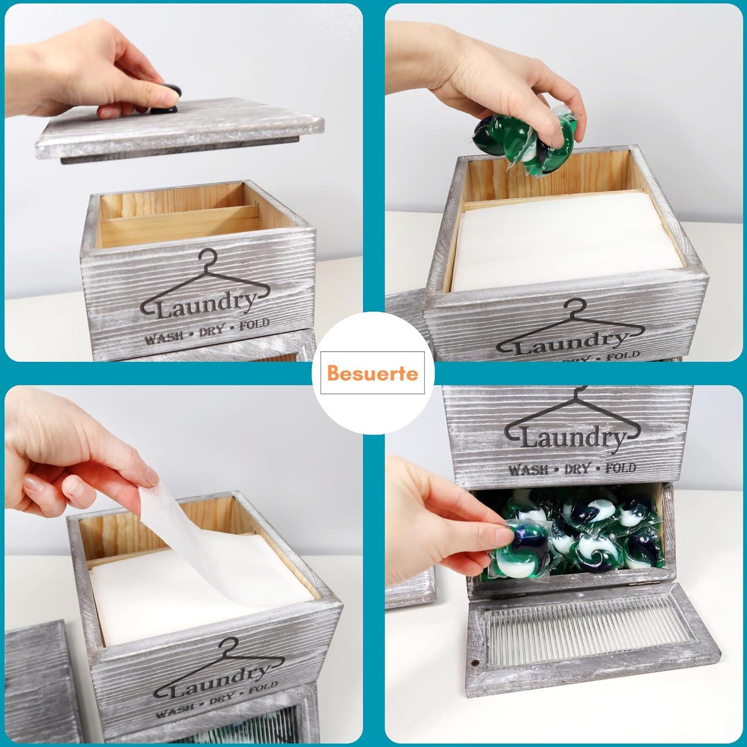 Soporte de Cápsulas de Lavandería Besuerte Madera Gris Rústico