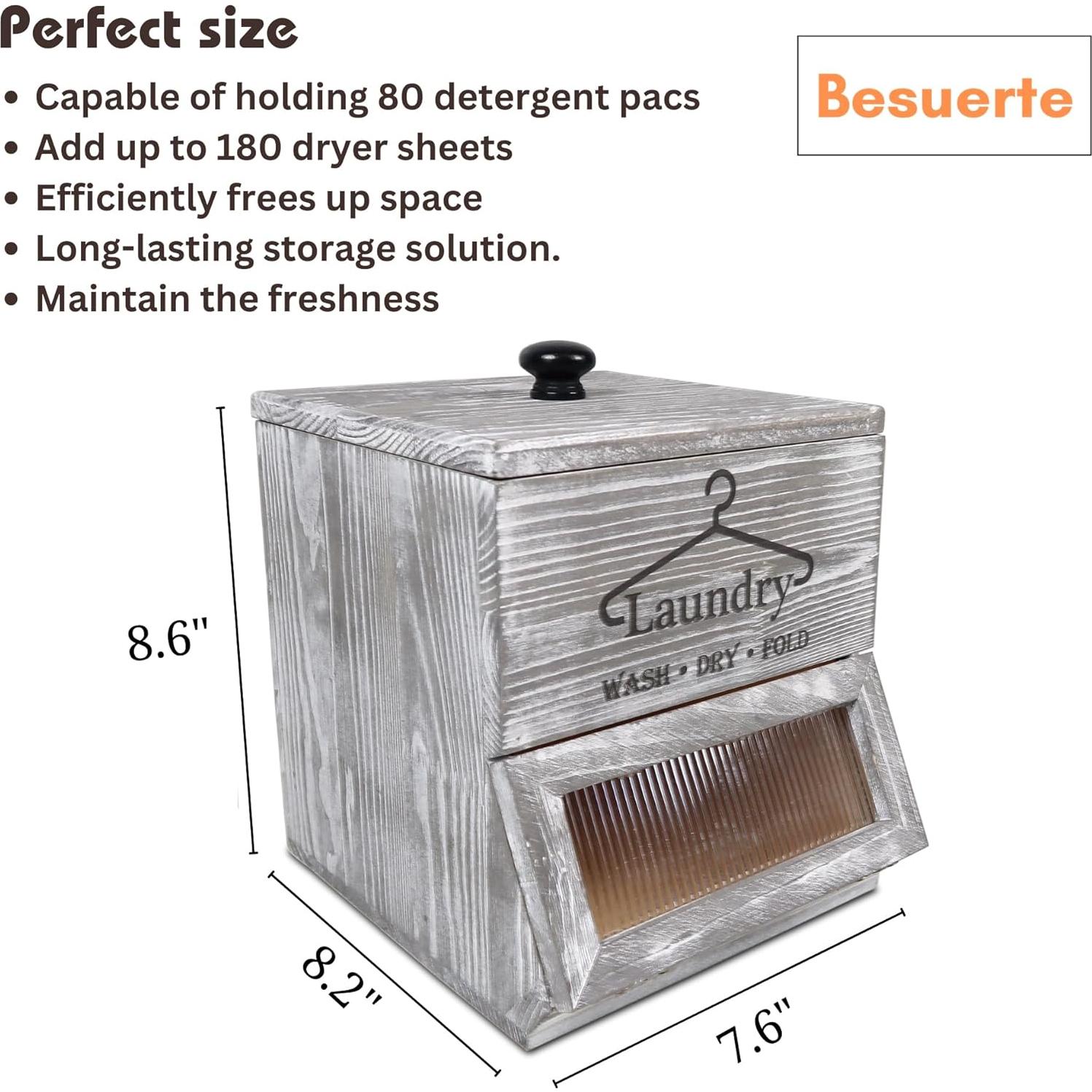 Soporte de Cápsulas de Lavandería Besuerte Madera Gris Rústico