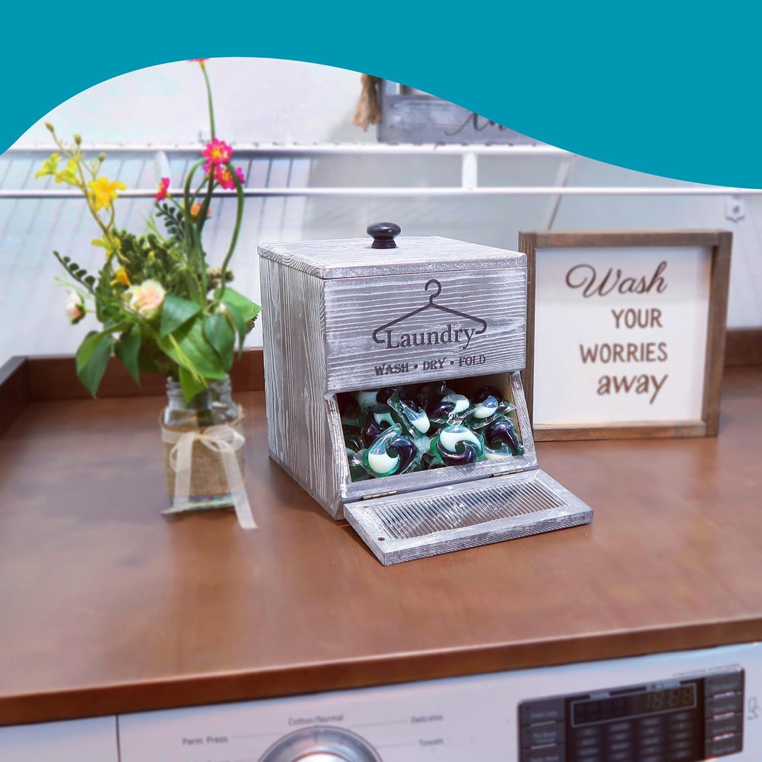 Soporte de Cápsulas de Lavandería Besuerte Madera Gris Rústico