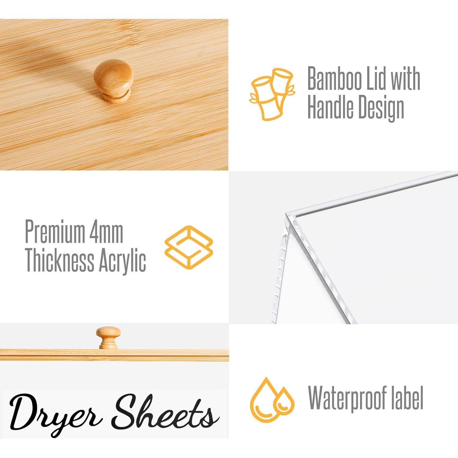 Dispensador de Hojas de Secadora JYPS Acrílico con Tapa de Bambú