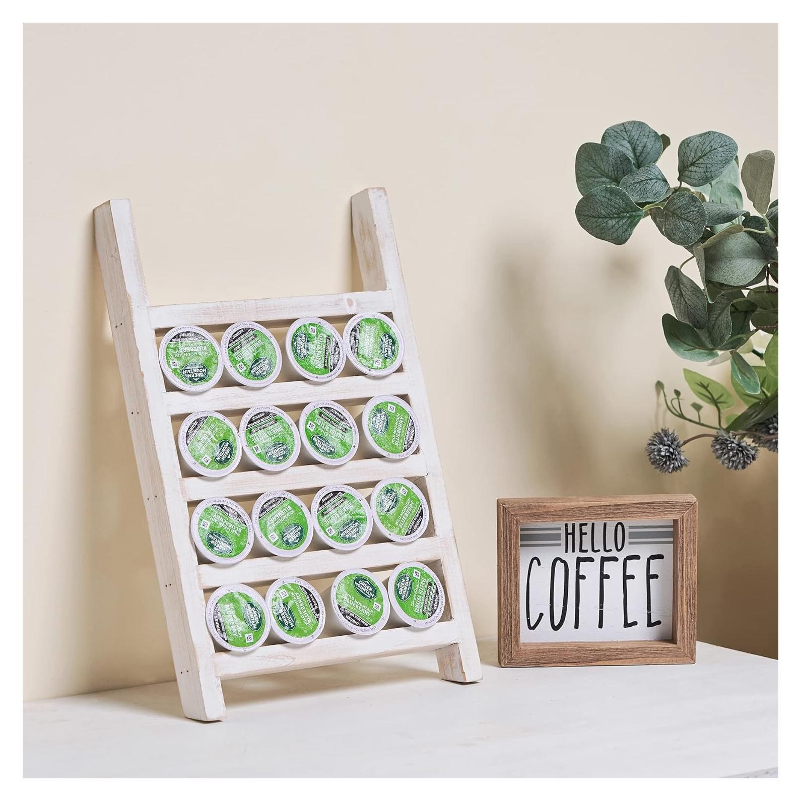 Soporte de K Cups GenMous Blanco para Encimera - Organizador Rústico