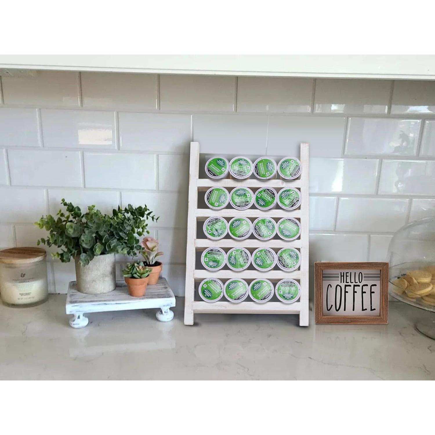 Soporte de K Cups GenMous Blanco para Encimera - Organizador Rústico