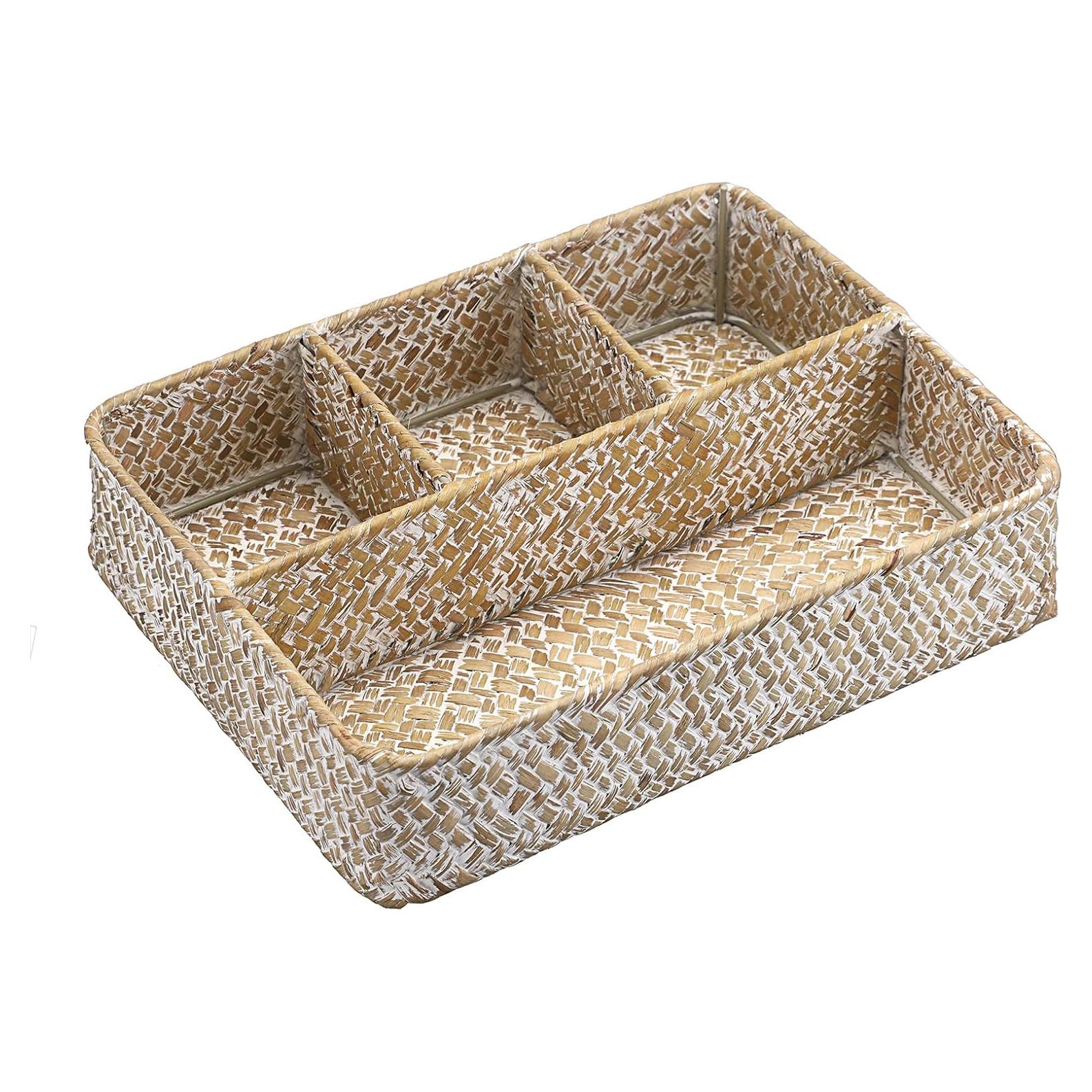 Organizador de Cesta Hipiwe de Hierba Marina 4 Secciones