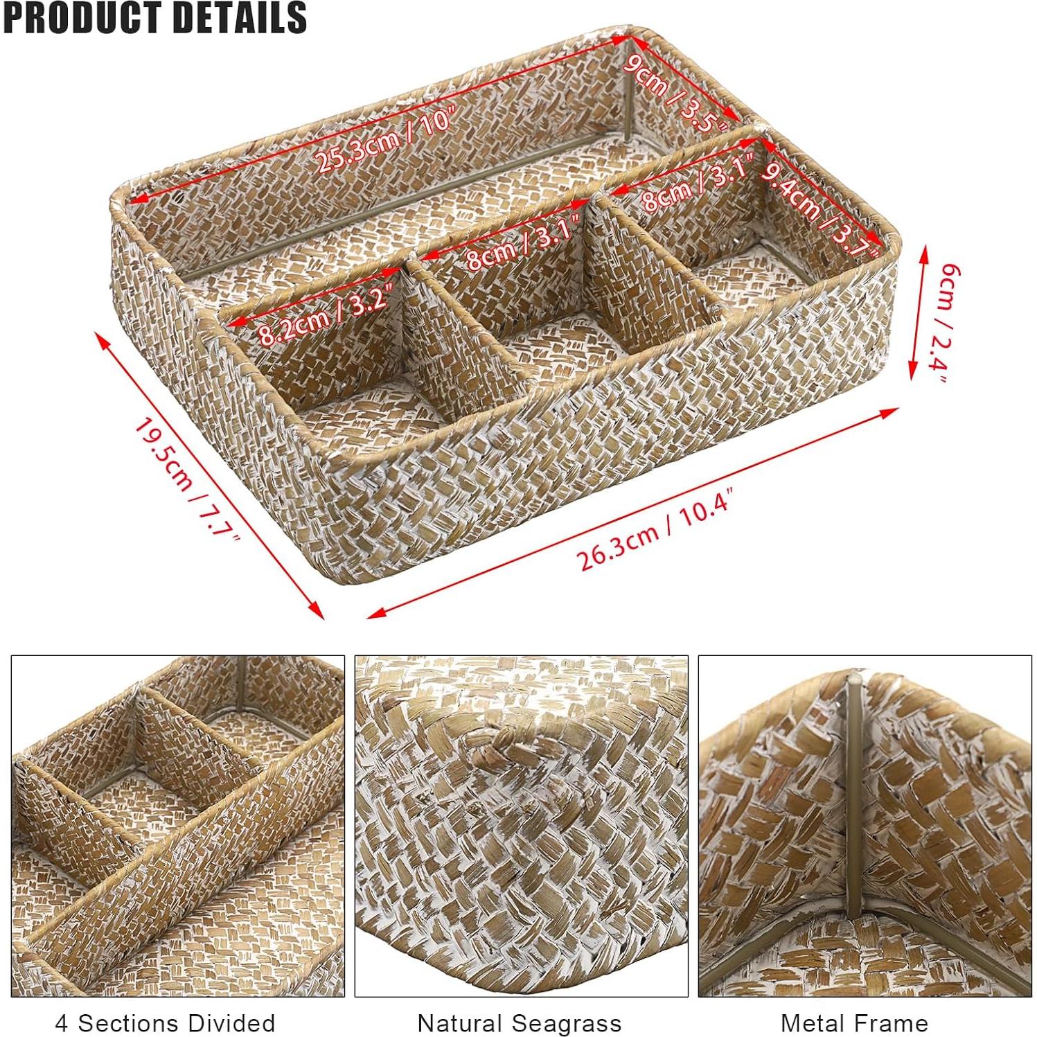 Organizador de Cesta Hipiwe de Hierba Marina 4 Secciones
