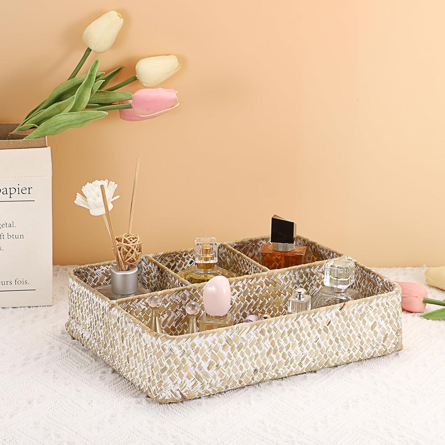 Organizador de Cesta Hipiwe de Hierba Marina 4 Secciones