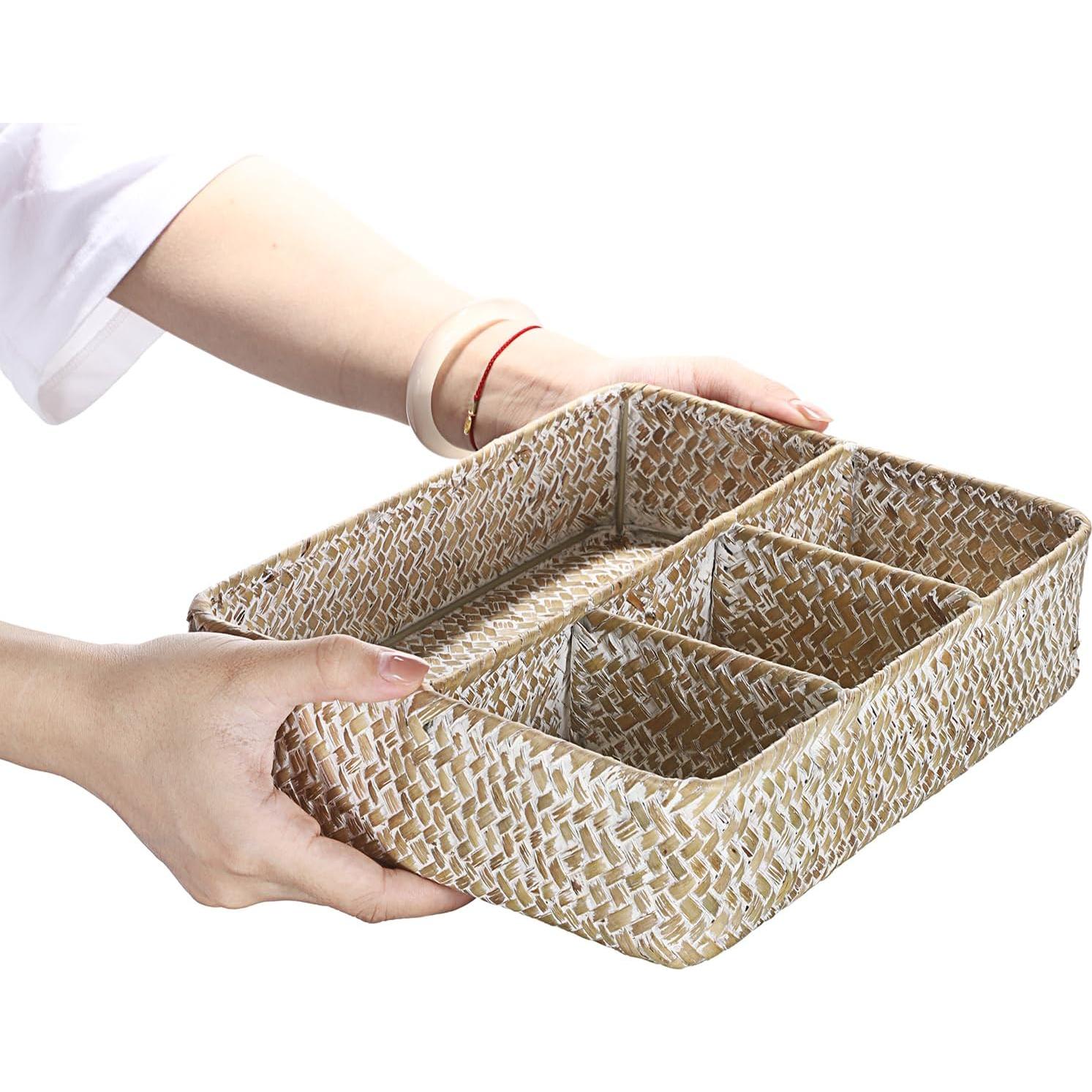 Organizador de Cesta Hipiwe de Hierba Marina 4 Secciones