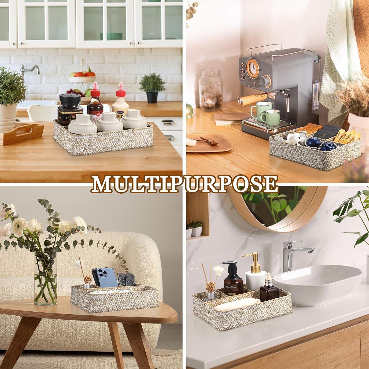 Organizador de Cesta Hipiwe de Hierba Marina 4 Secciones