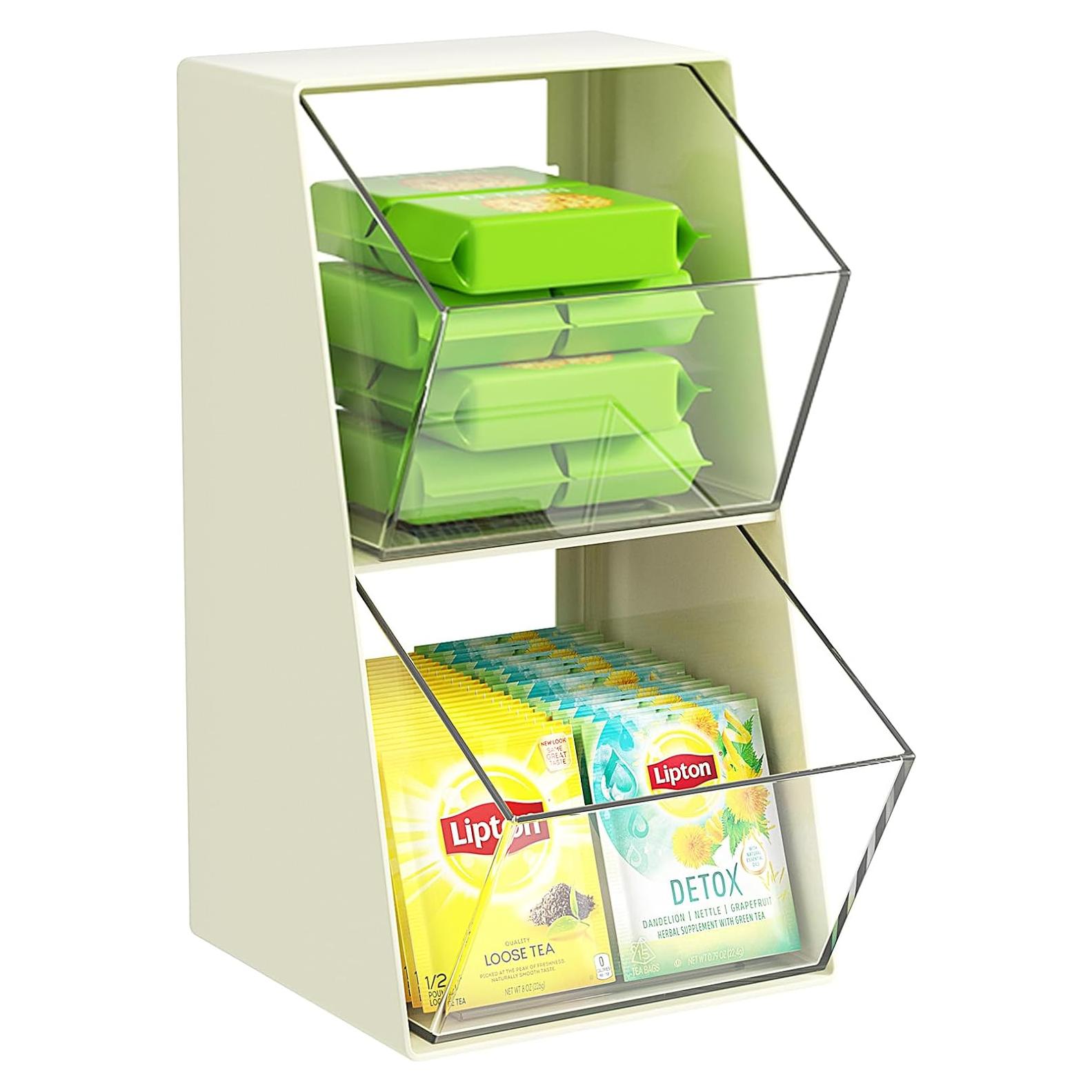 Organizador de Bolsas de Té Acrílico BILLION GOLD 2 Cajones Blanco