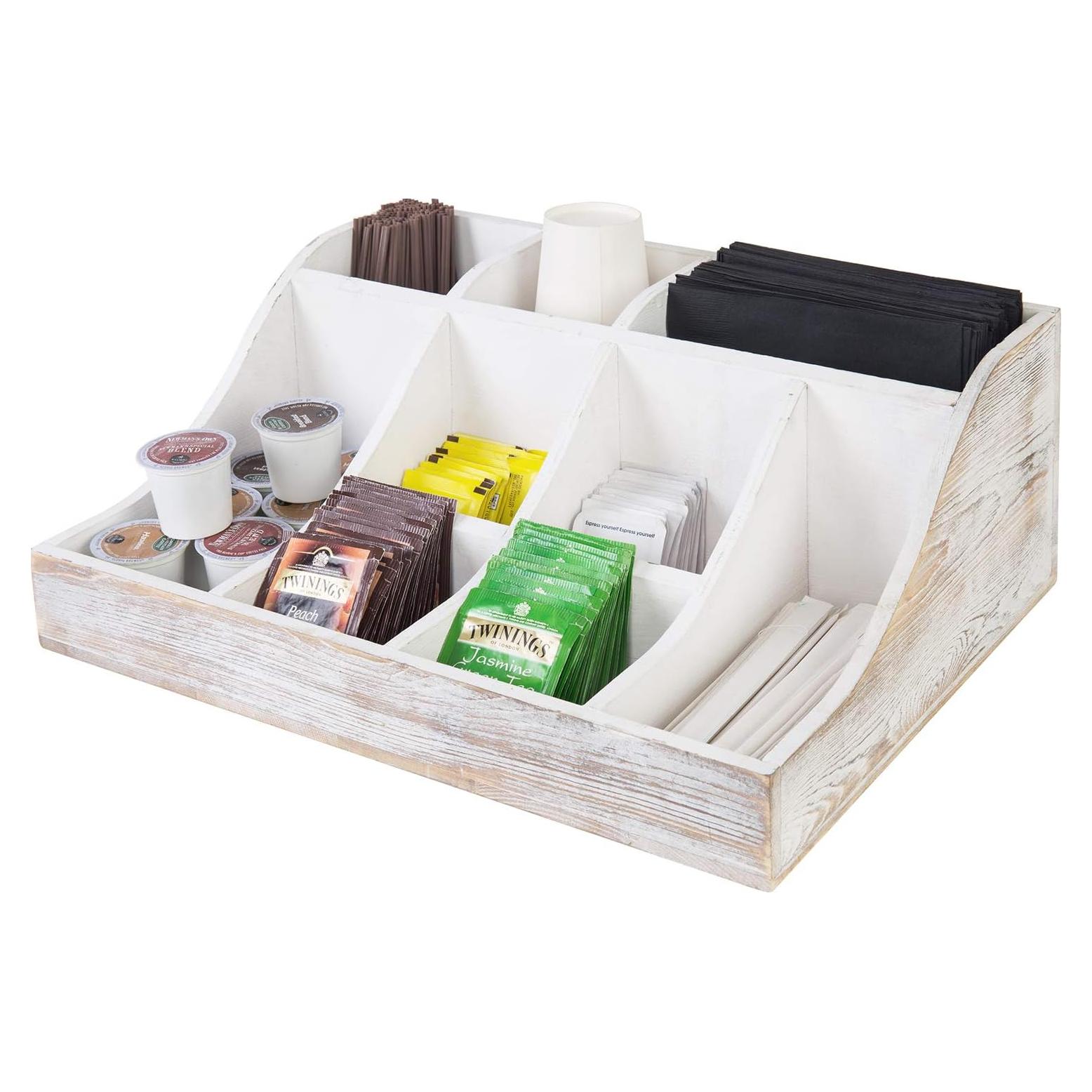Organizador de Bar de Café MyGift 9 Compartimentos Madera Blanqueada