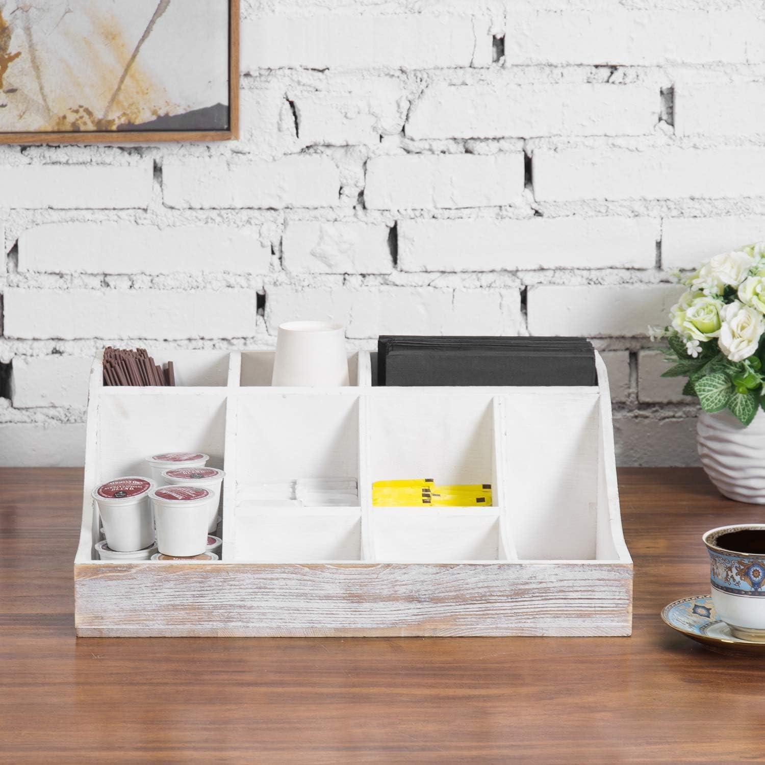 Organizador de Bar de Café MyGift 9 Compartimentos Madera Blanqueada