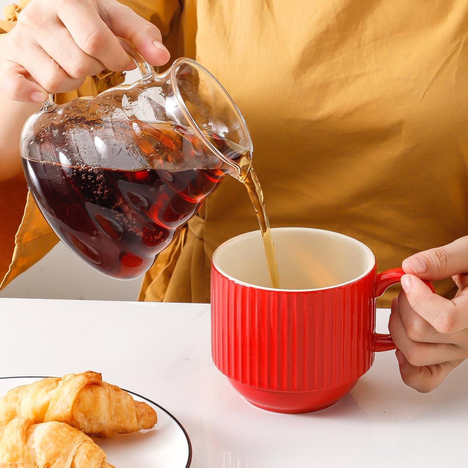 Juego de 4 Tazas de Café Rojas Hasense 15 oz Cerámica Apilables