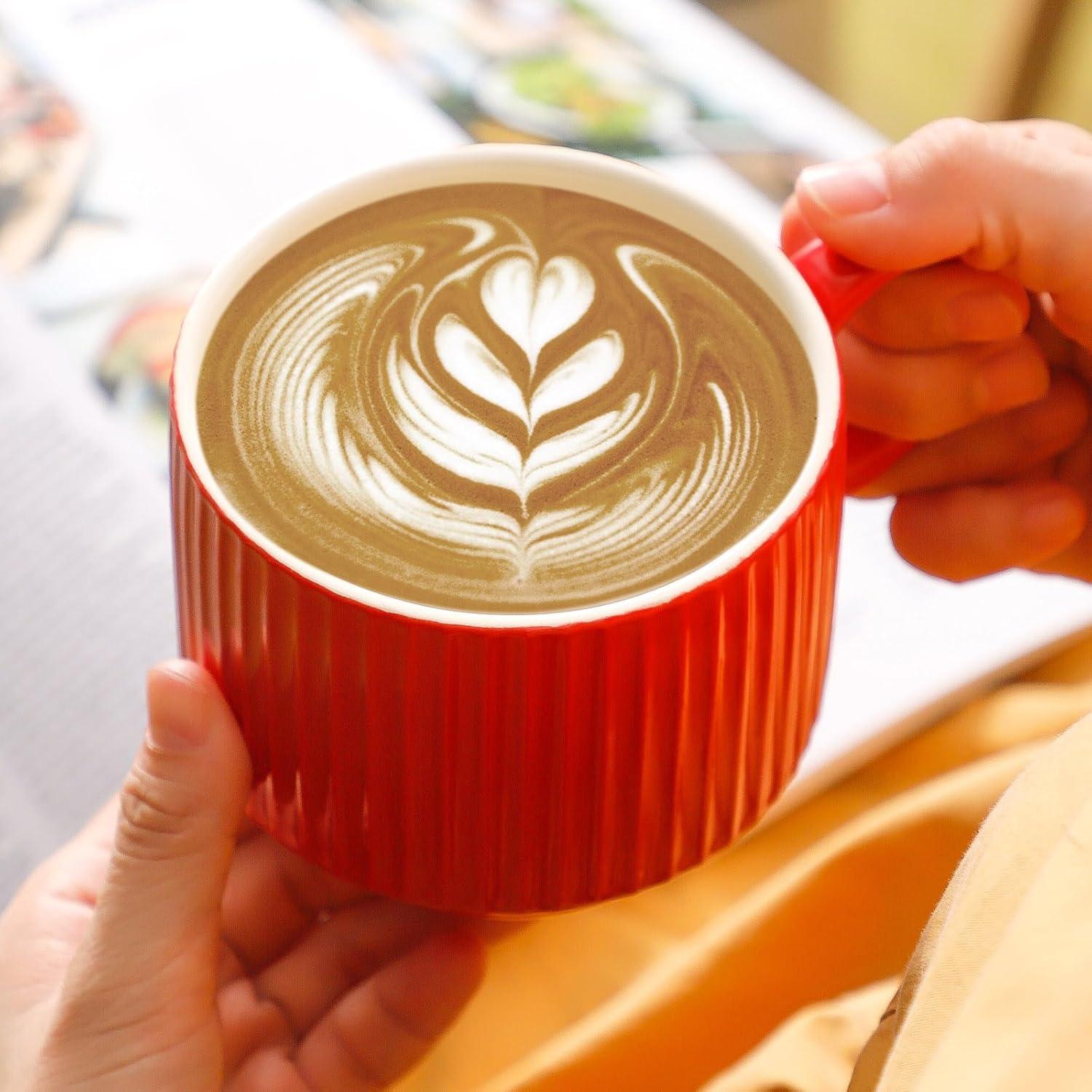 Juego de 4 Tazas de Café Rojas Hasense 15 oz Cerámica Apilables