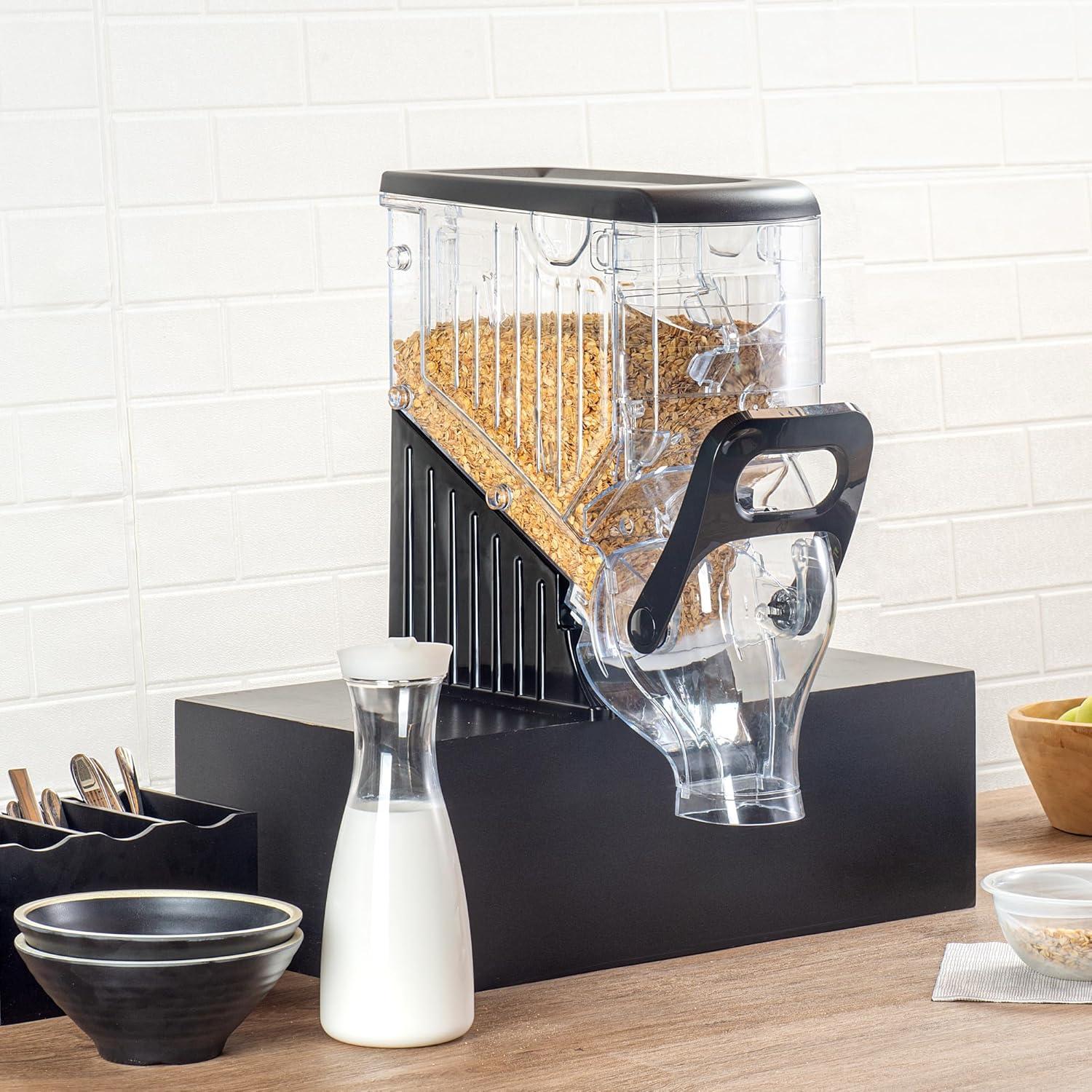 Restaurantware-Met Lux 2.1 Gallon Dry Food Dispenser, 1 Airtight Cereal Dispenser - With Base Stand, Single Control, 1 Black Plastic Grain Holder, For Snacks, Nuts, Or Coffee Beans