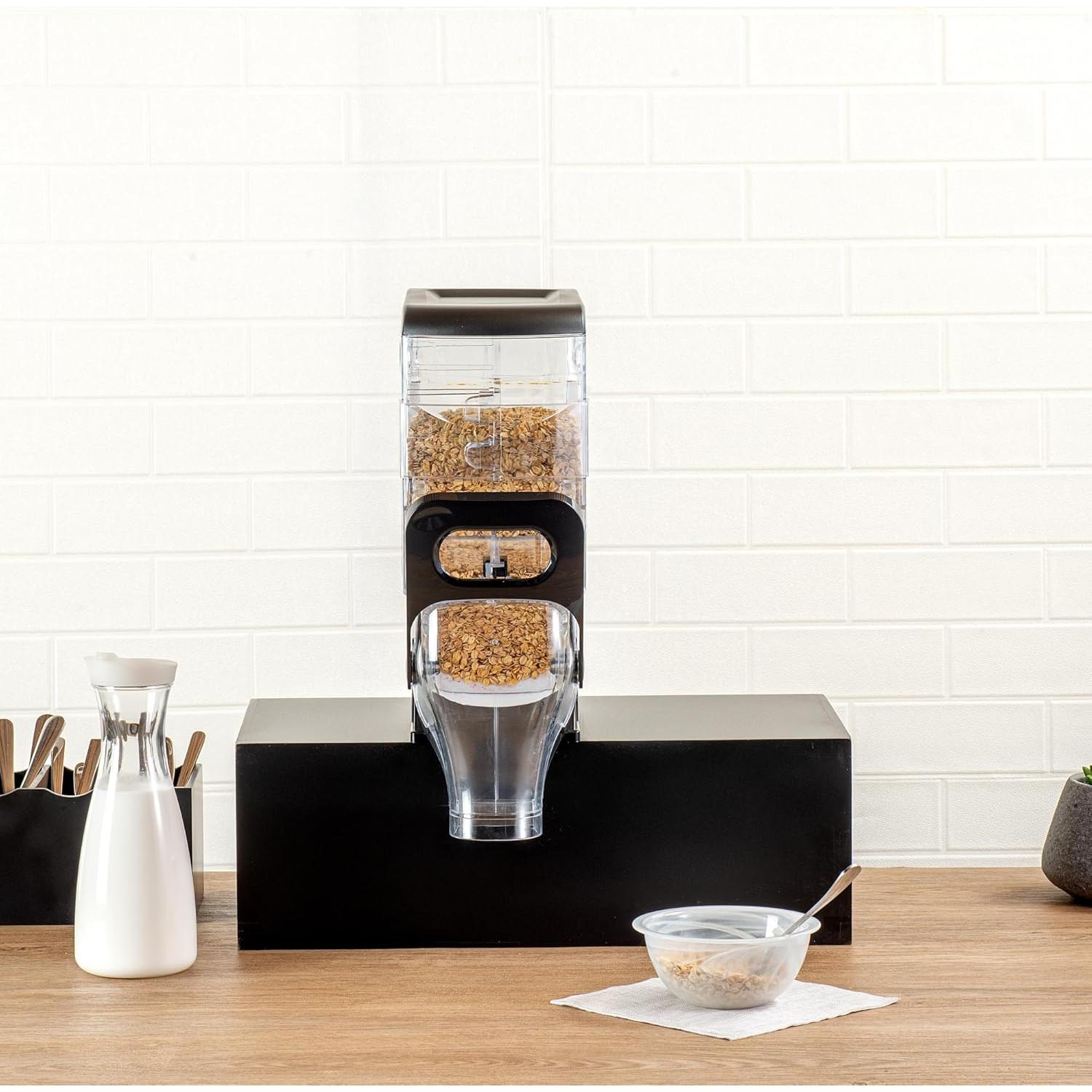 Restaurantware-Met Lux 2.1 Gallon Dry Food Dispenser, 1 Airtight Cereal Dispenser - With Base Stand, Single Control, 1 Black Plastic Grain Holder, For Snacks, Nuts, Or Coffee Beans