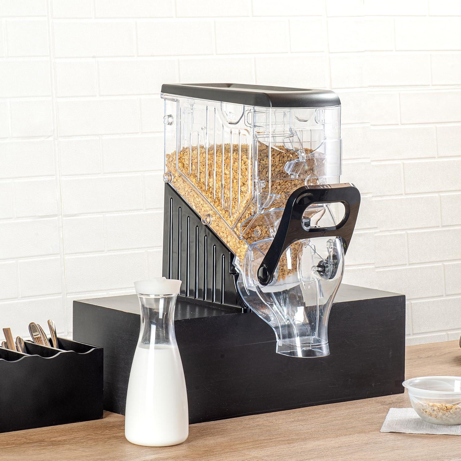 Restaurantware-Met Lux 2.1 Gallon Dry Food Dispenser, 1 Airtight Cereal Dispenser - With Base Stand, Single Control, 1 Black Plastic Grain Holder, For Snacks, Nuts, Or Coffee Beans