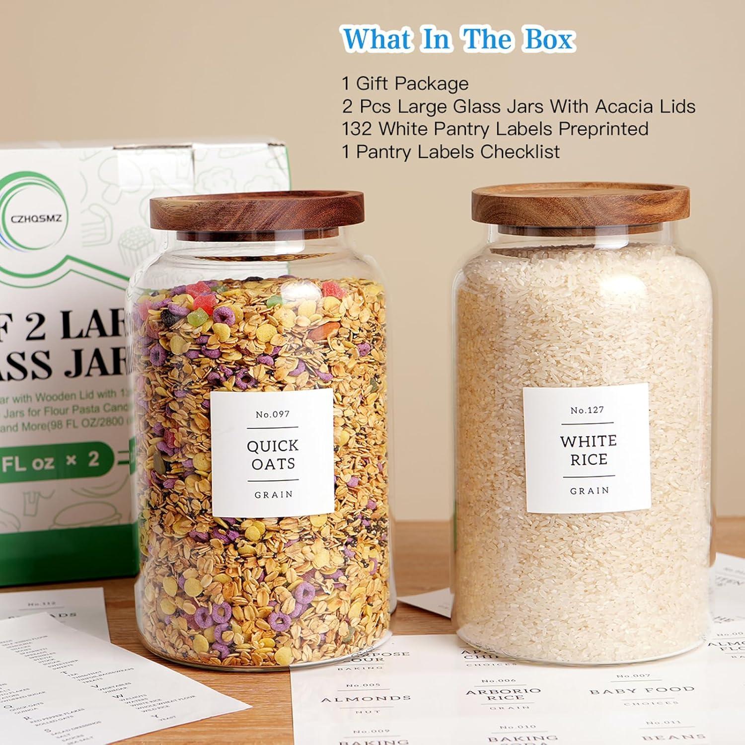Juego de 2 tarros de vidrio herméticos CZHQSMZ 2800ml con tapa de acacia