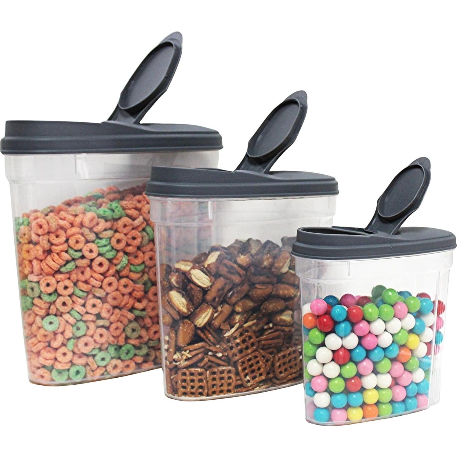 Conjunto de 3 dispensadores de cereal Dependable - Herméticos y apilables