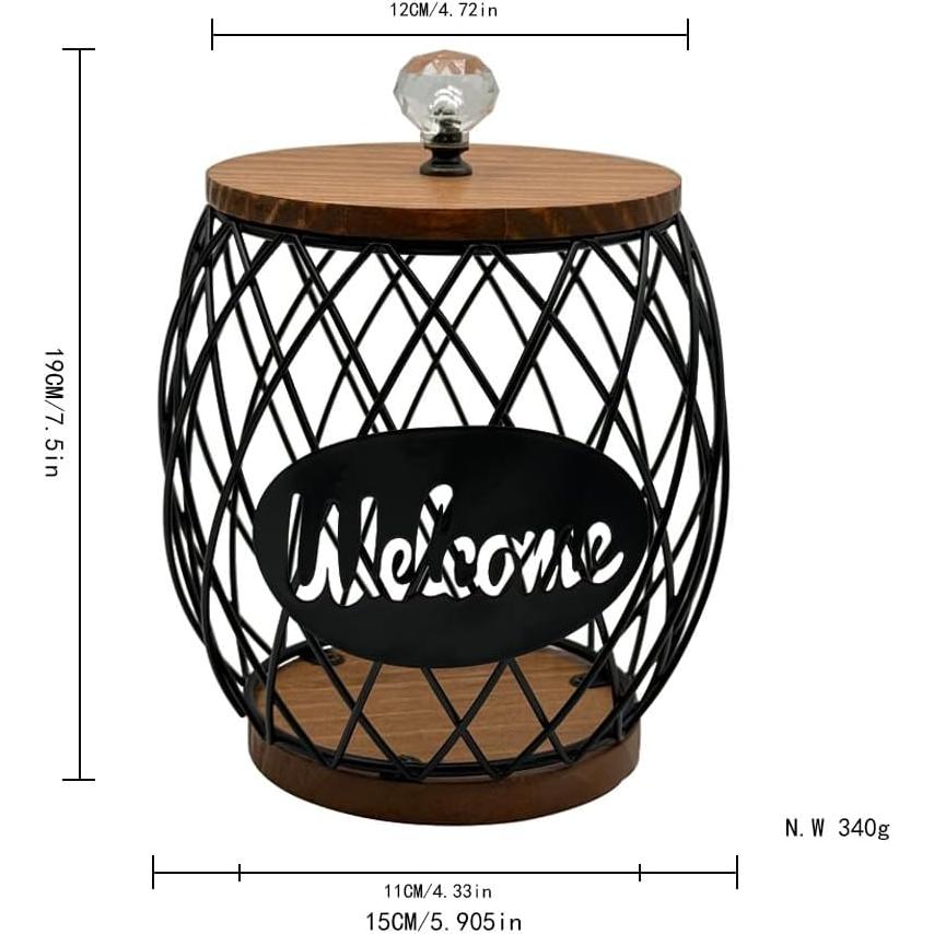 Cesta de Almacenamiento para Cápsulas de Café Negro - Madera y Metal