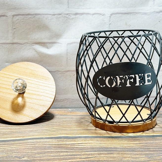 Cesta de Almacenamiento para Cápsulas de Café Negro - Madera y Metal