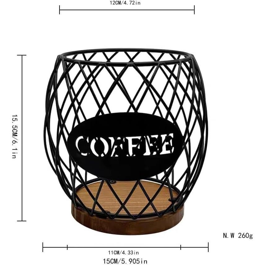 Cesta de Almacenamiento para Cápsulas de Café Negro - Madera y Metal