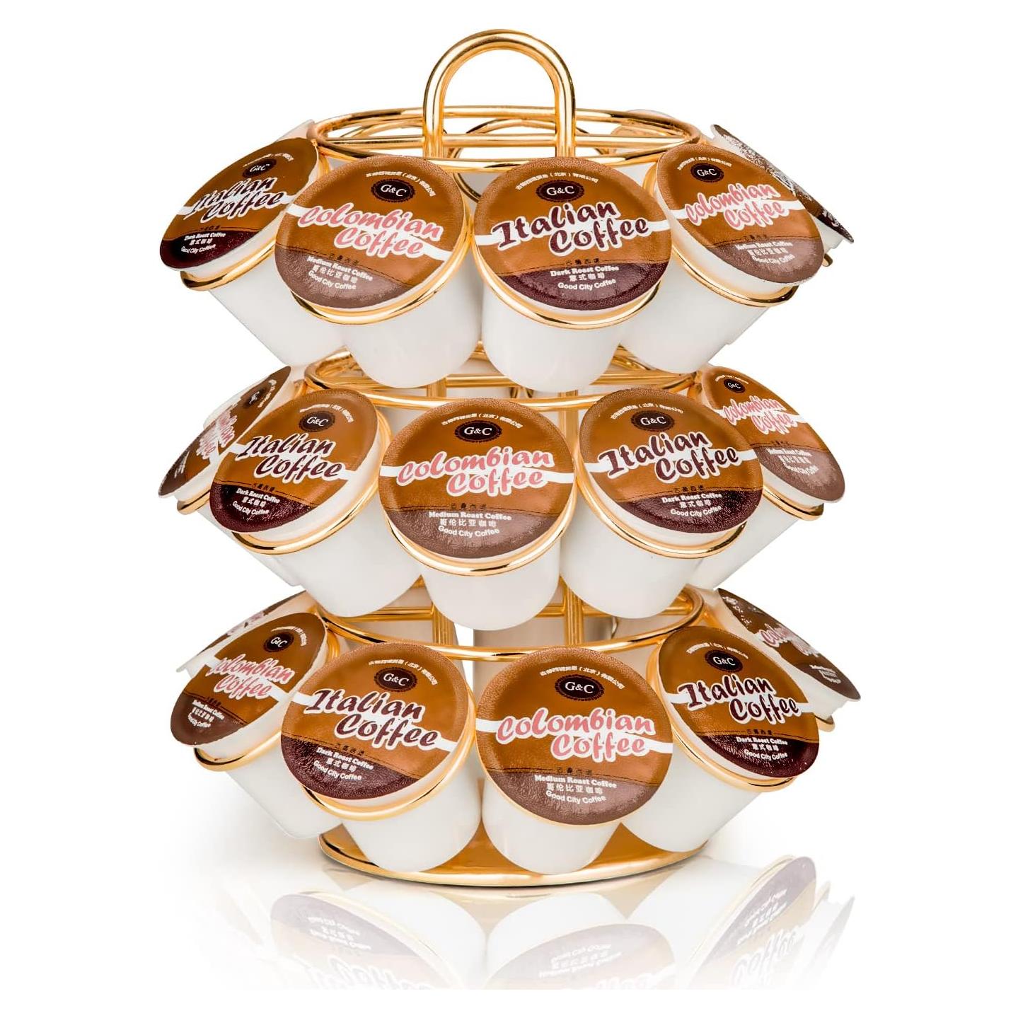 Soporte para cápsulas de café Krewey dorado, 27 K Cups, giratorio