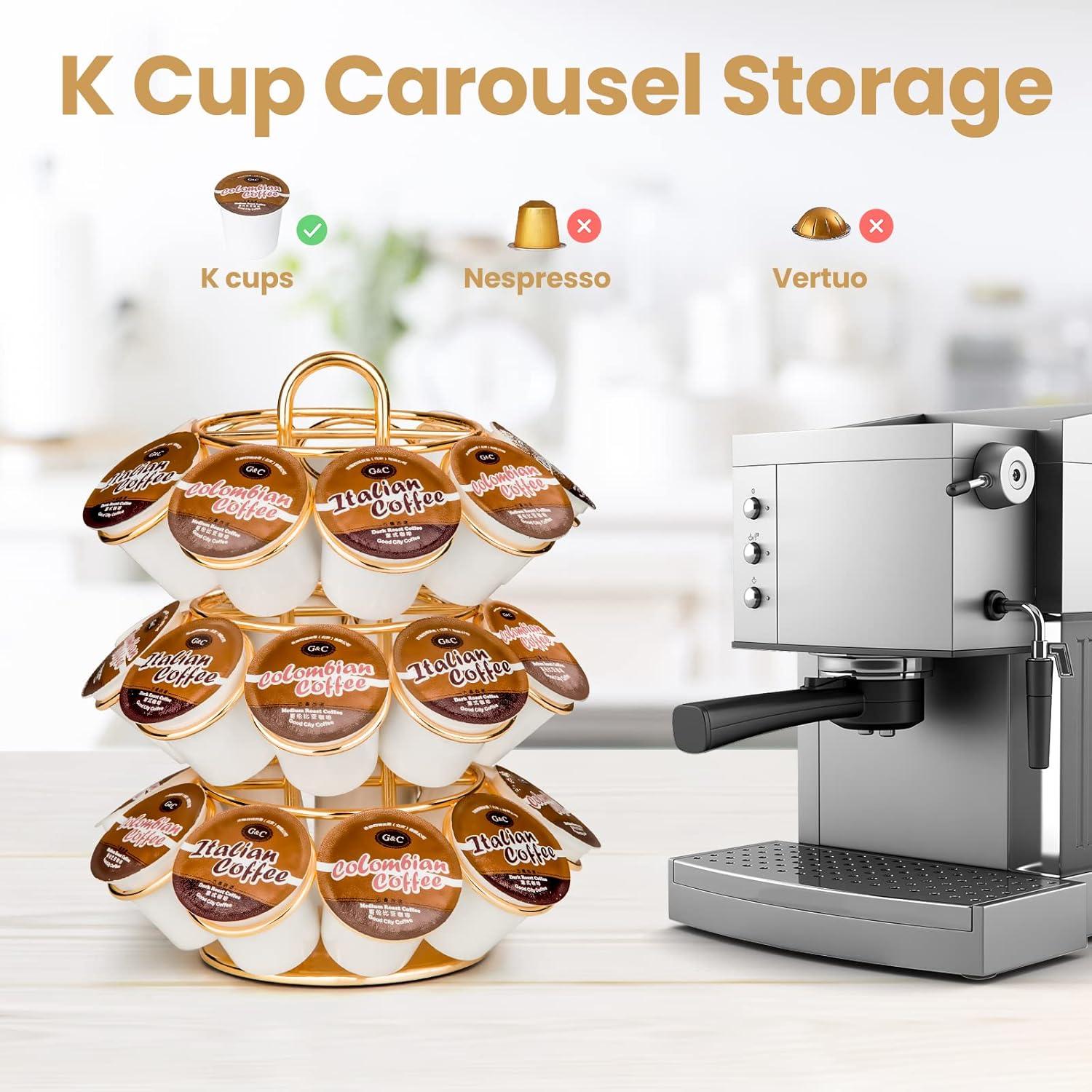 Soporte para cápsulas de café Krewey dorado, 27 K Cups, giratorio