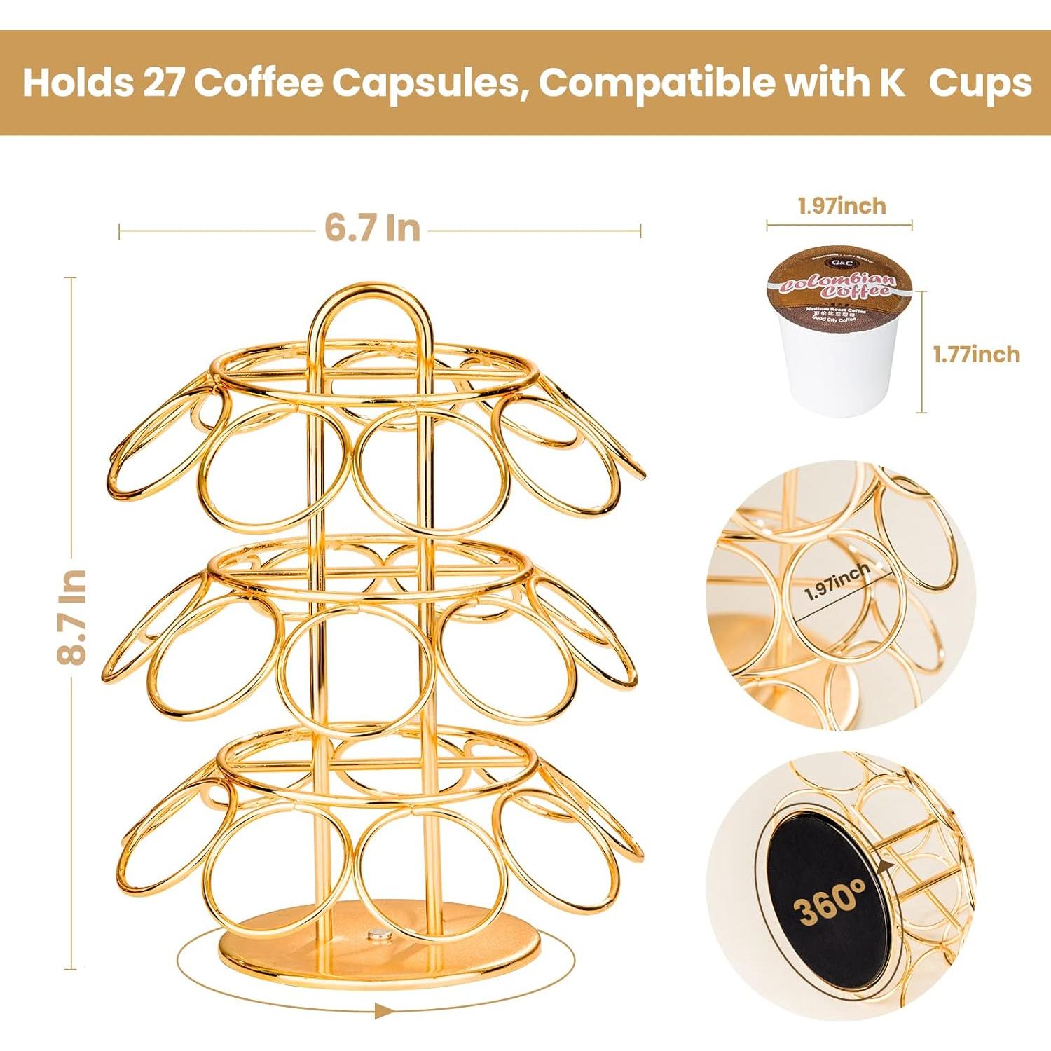 Soporte para cápsulas de café Krewey dorado, 27 K Cups, giratorio