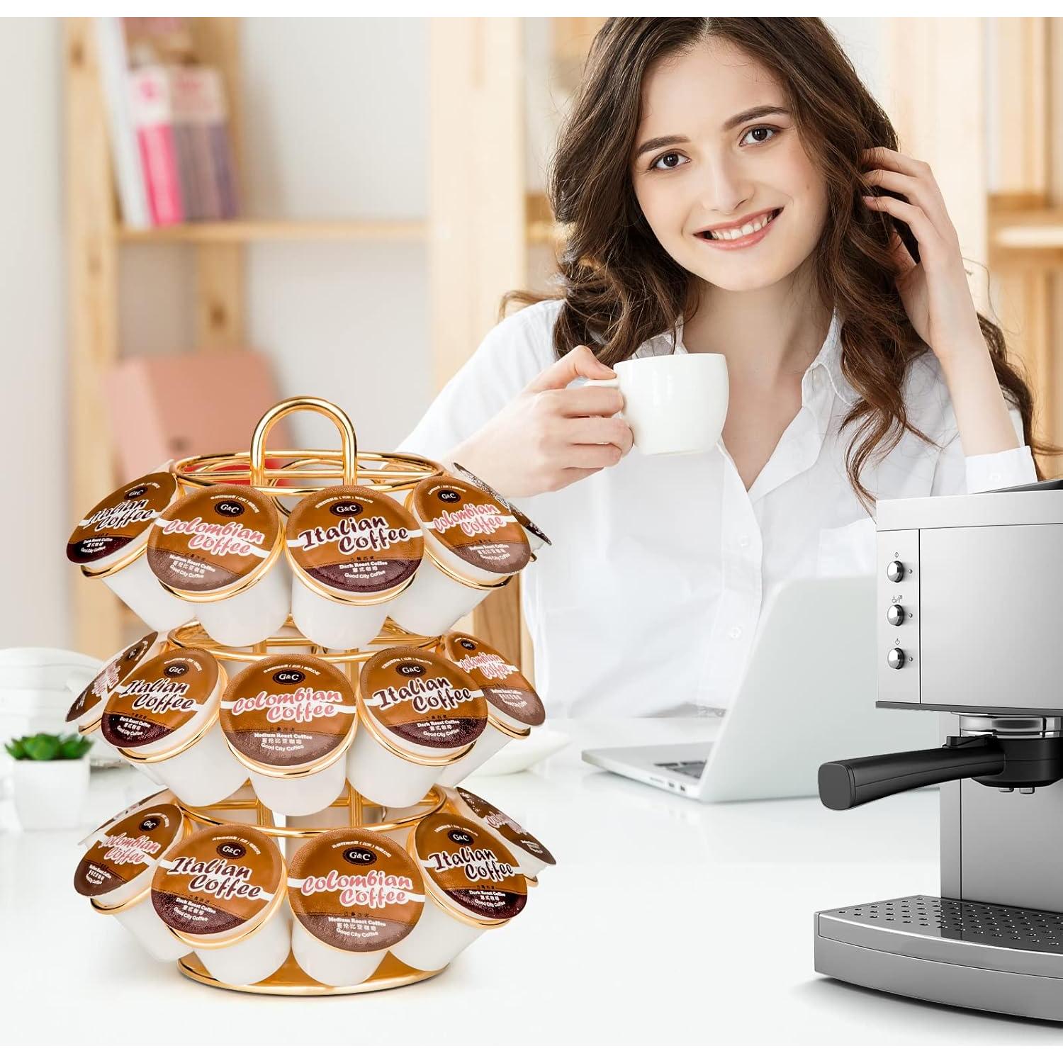 Soporte para cápsulas de café Krewey dorado, 27 K Cups, giratorio
