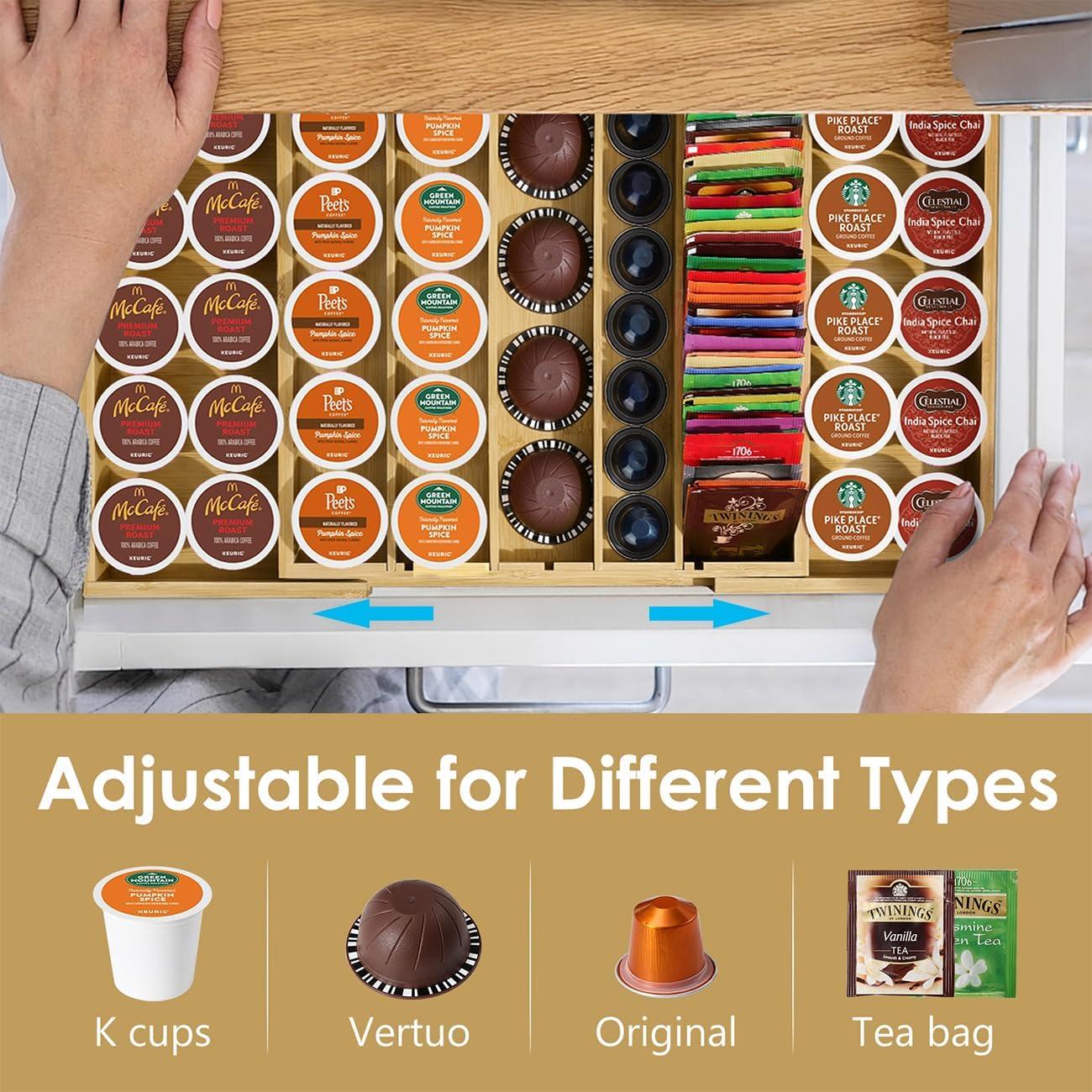 Cajón organizador de cápsulas de café Kssiaz en bambú 32-51 cm