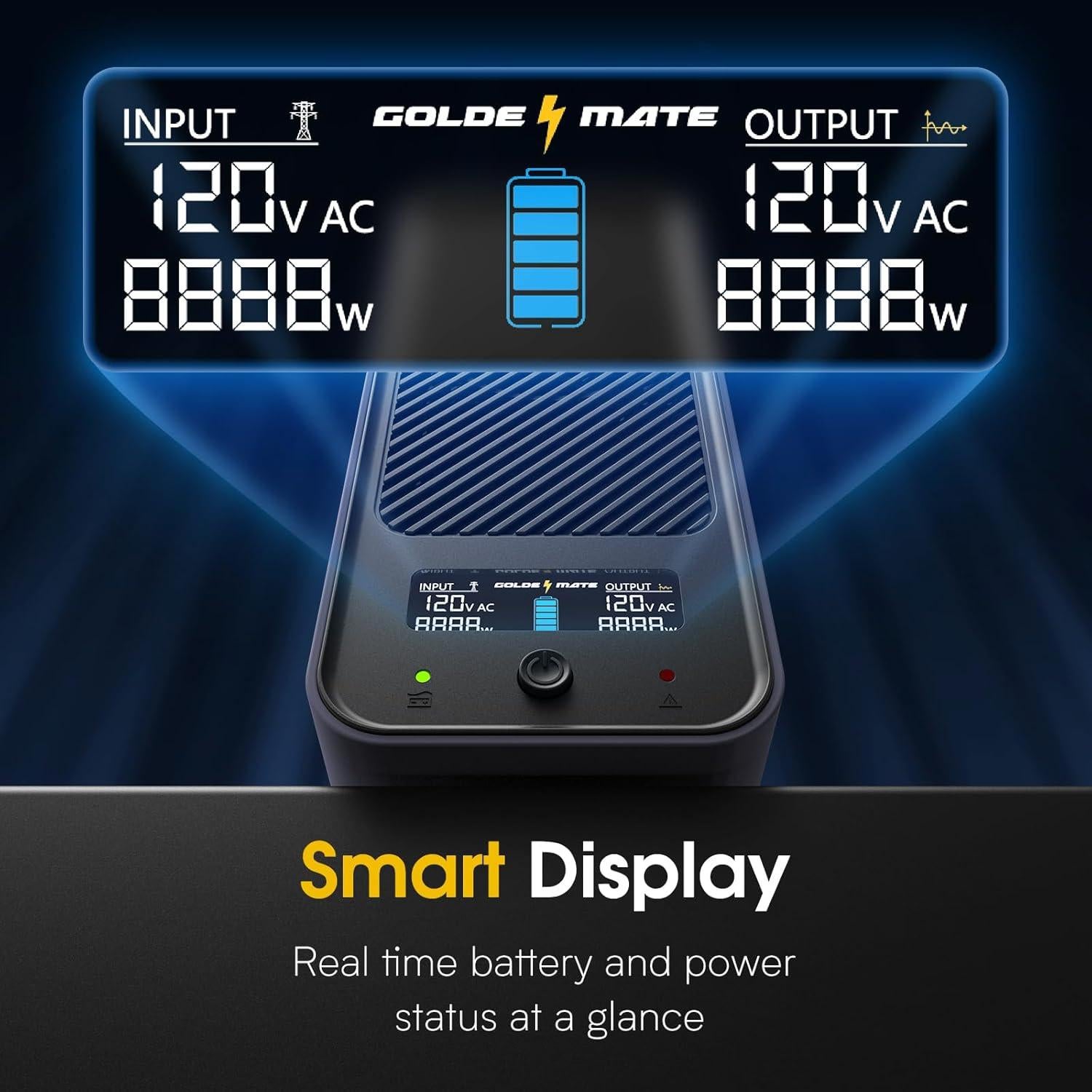 UPS 1000VA GOLDENMATE 800W 8 Salidas Pantalla LCD Gris