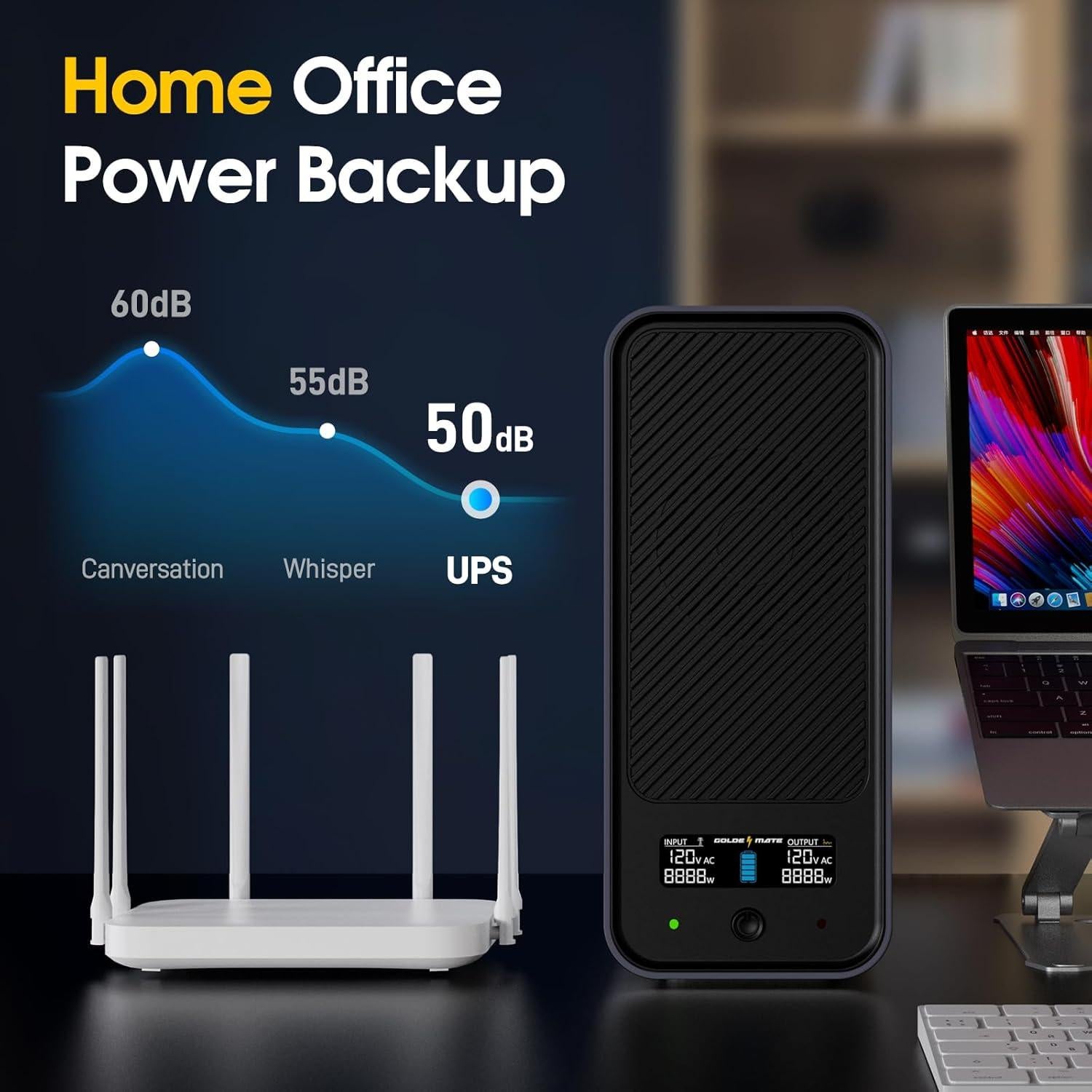 UPS 1000VA GOLDENMATE 800W 8 Salidas Pantalla LCD Gris