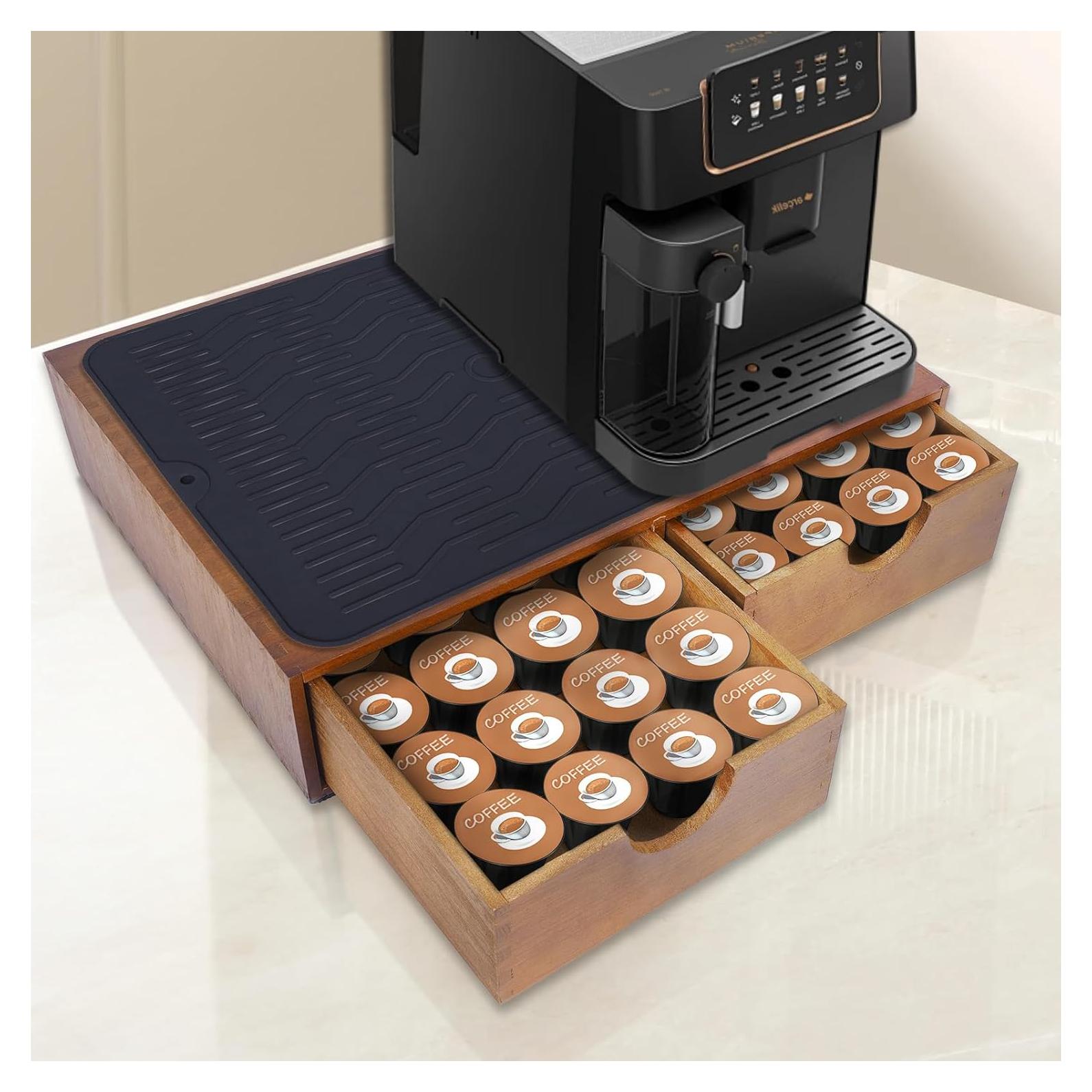Organizador de Cajón para Cápsulas de Café Lveesto - Madera Nuez, 30 K-Cups