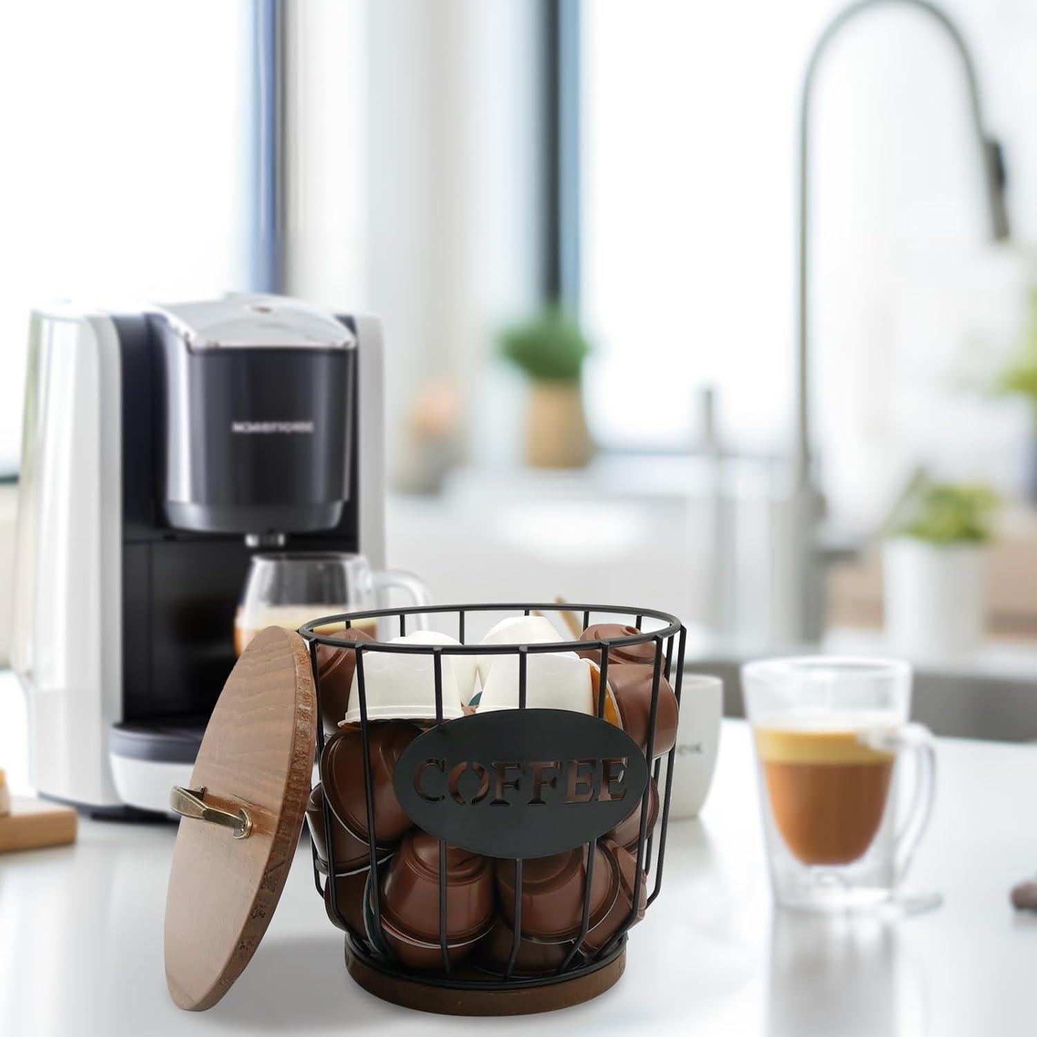 Soporte Redondo para Cápsulas de Café MFBJXC con Tapa - Negro