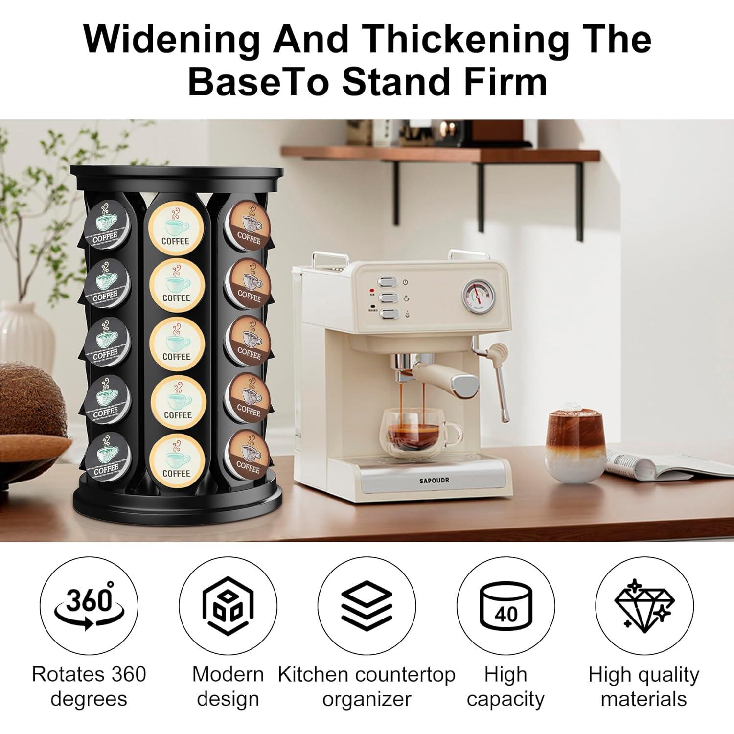 Organizador de Cápsulas de Café CEHNCEH 40 K-Cups Rotativo 360° Negro