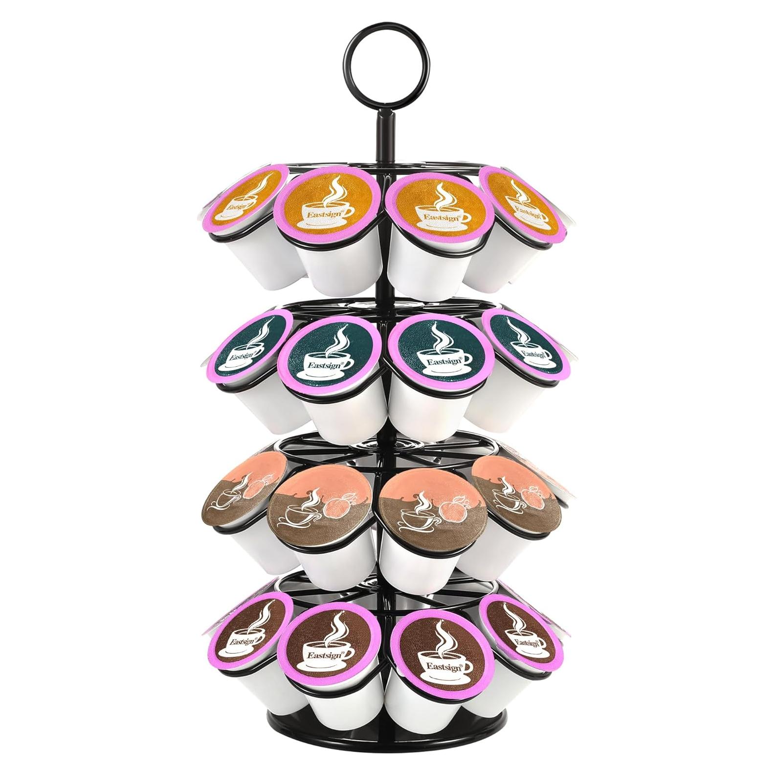 4-Tier K-Cup Holder Compatible with 36 K-Cups, Coffee Pod Carousel Storage Stand Detachable Organizer for Countertop, Spins 360-Degrees, Christmas Coffee gifts