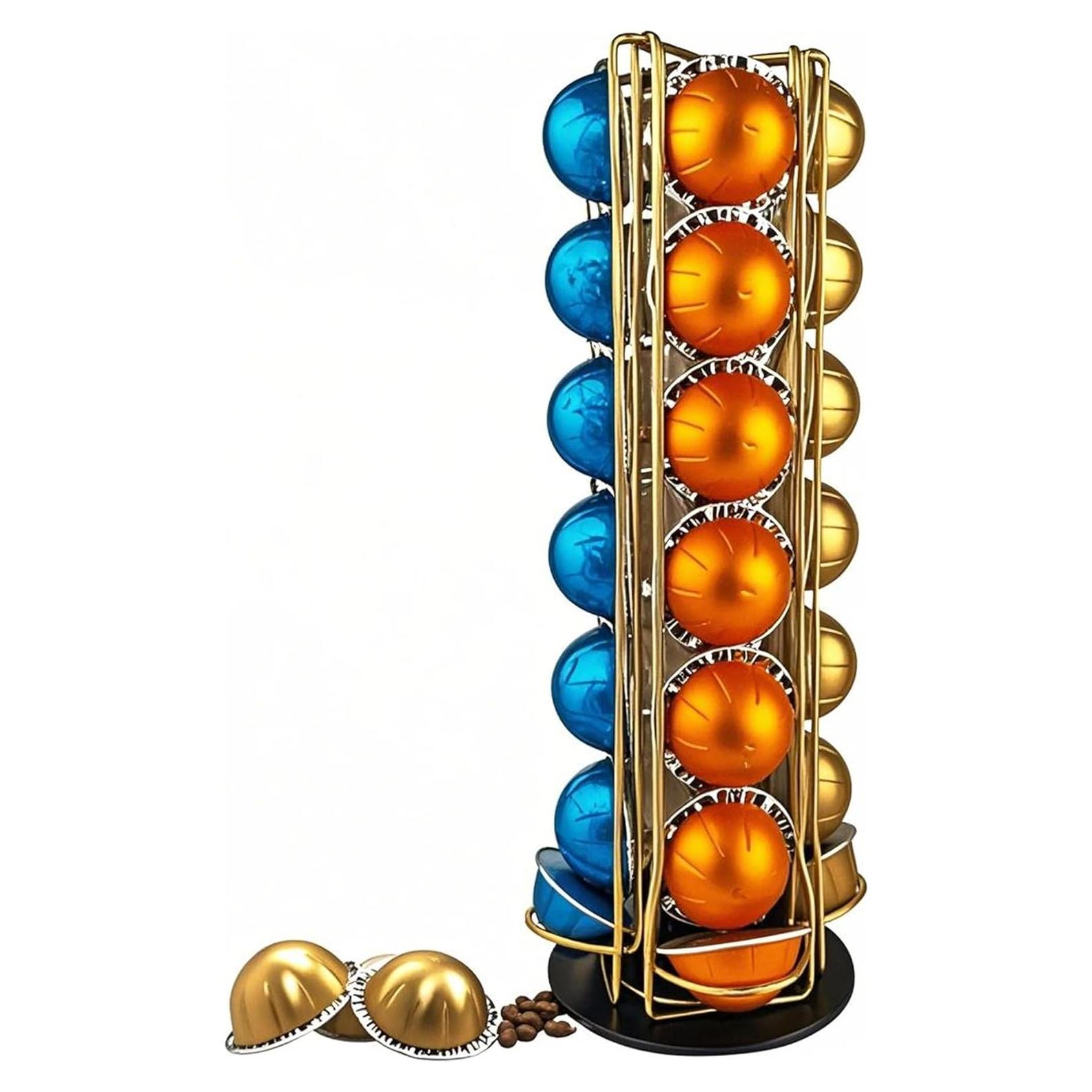 Soporte giratorio dorado para 28 cápsulas Nespresso Vertuo