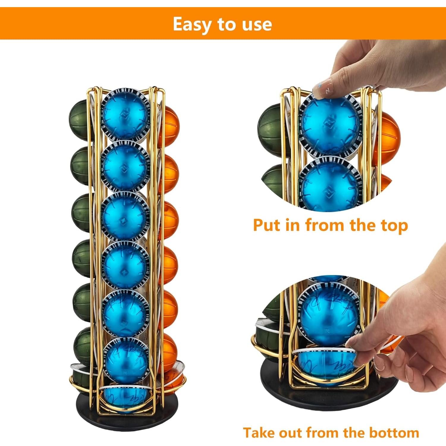 Soporte giratorio dorado para 28 cápsulas Nespresso Vertuo