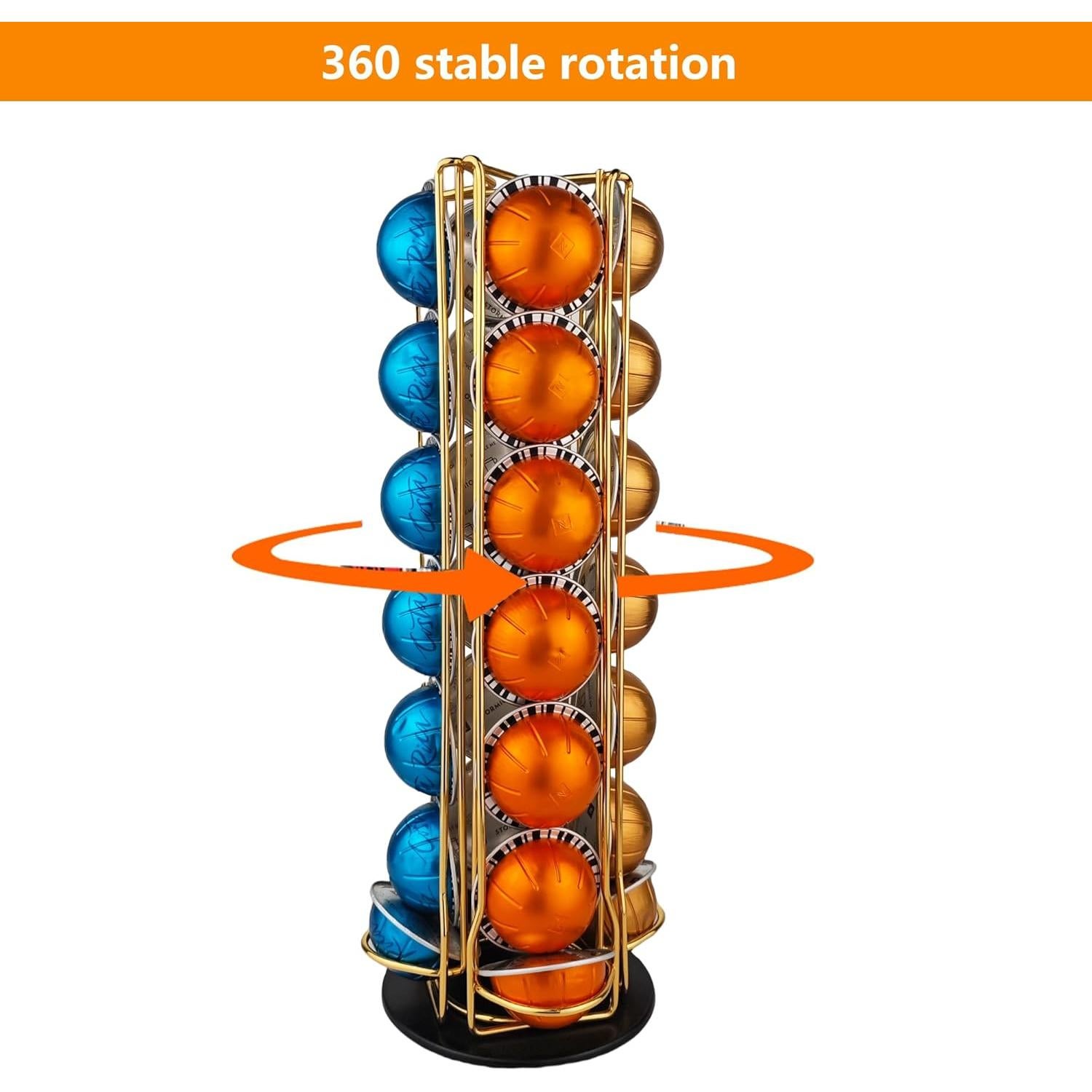 Soporte giratorio dorado para 28 cápsulas Nespresso Vertuo