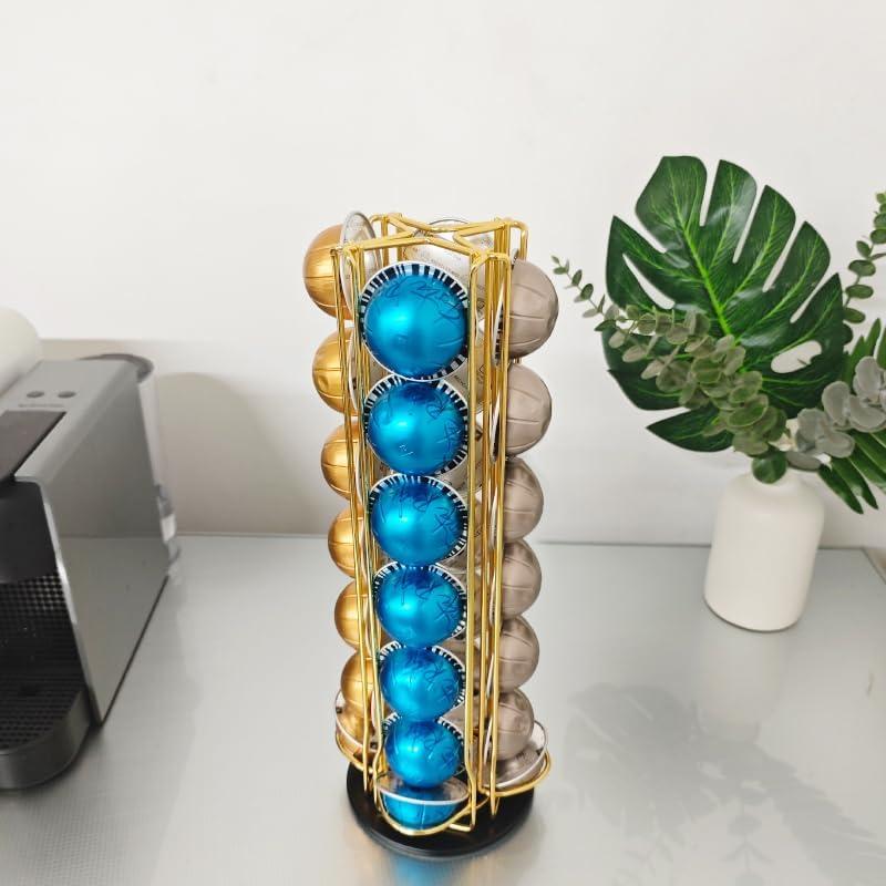 Soporte giratorio dorado para 28 cápsulas Nespresso Vertuo