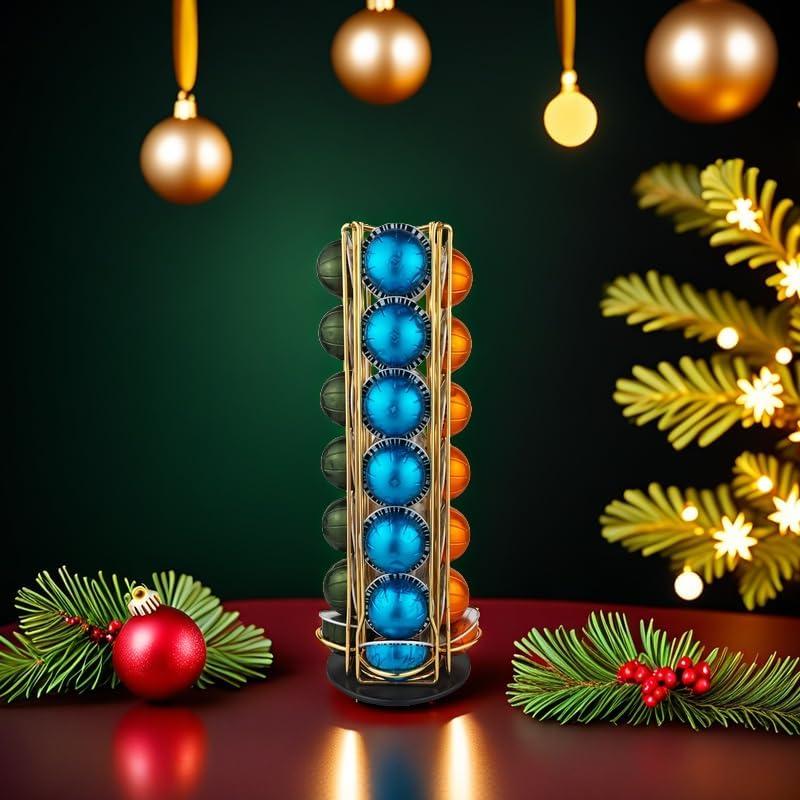 Soporte giratorio dorado para 28 cápsulas Nespresso Vertuo